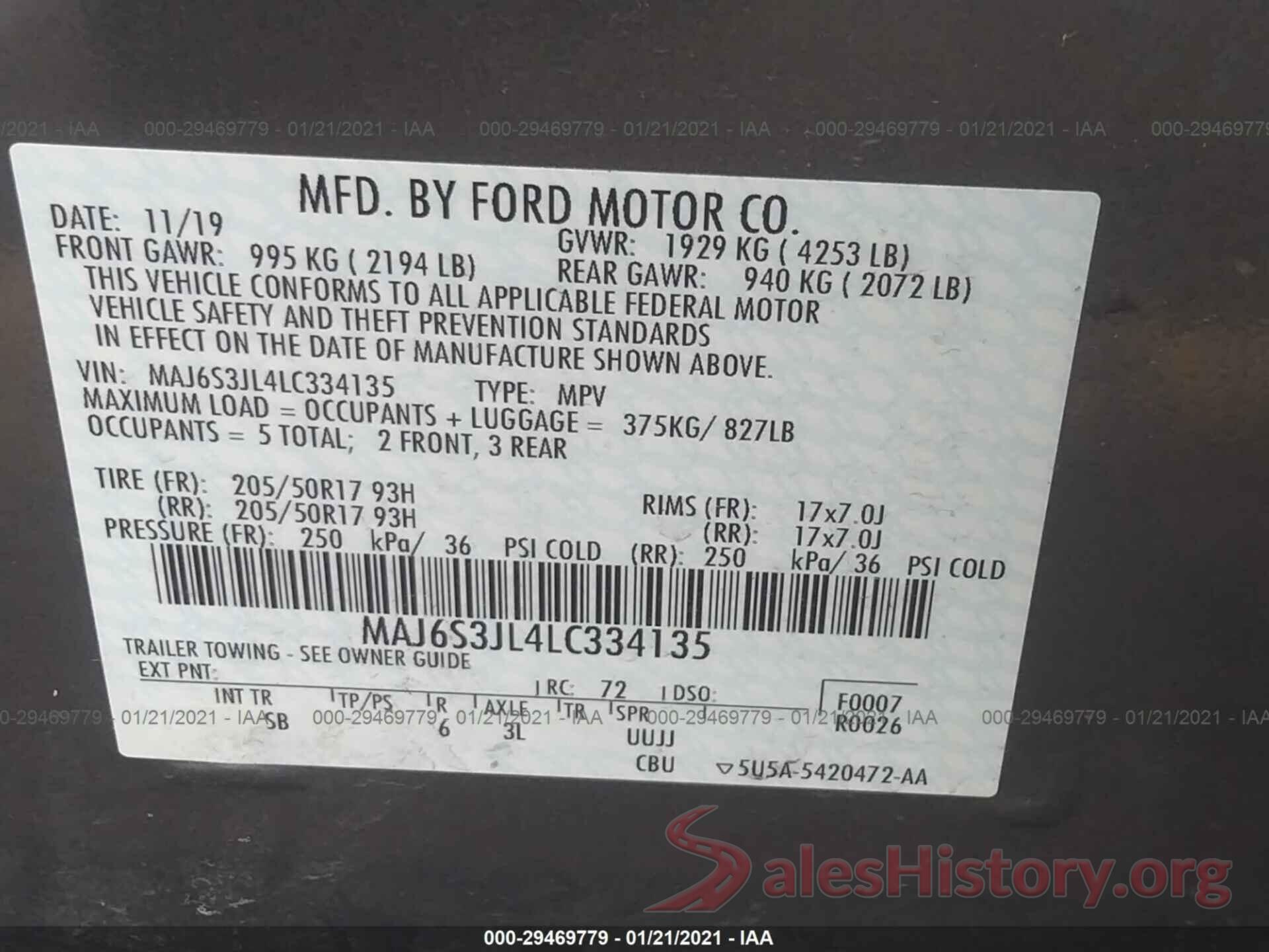 MAJ6S3JL4LC334135 2020 FORD ECOSPORT