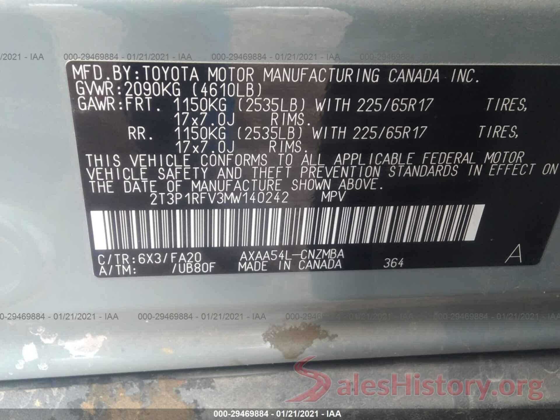 2T3P1RFV3MW140242 2021 TOYOTA RAV4