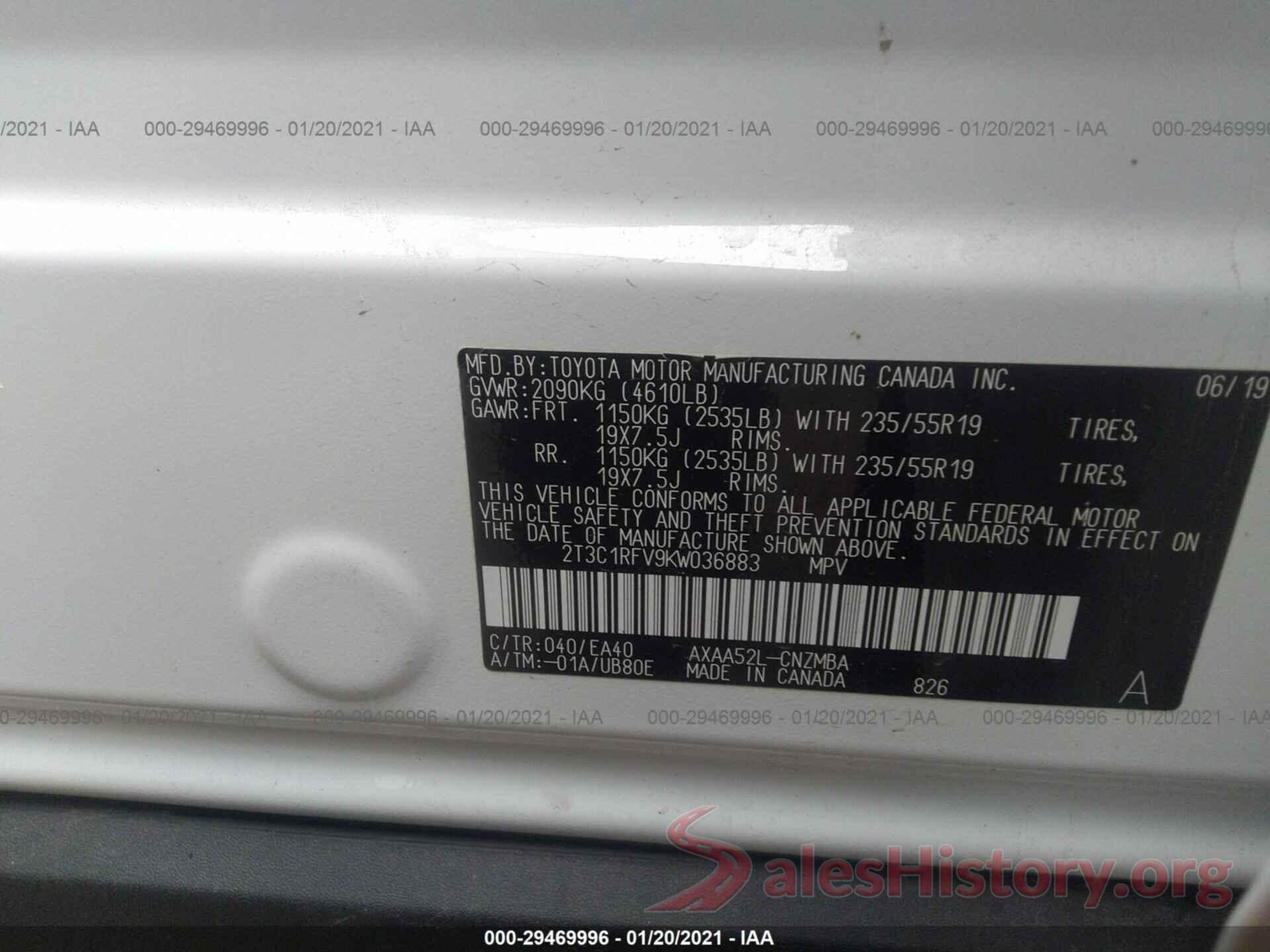 2T3C1RFV9KW036883 2019 TOYOTA RAV4