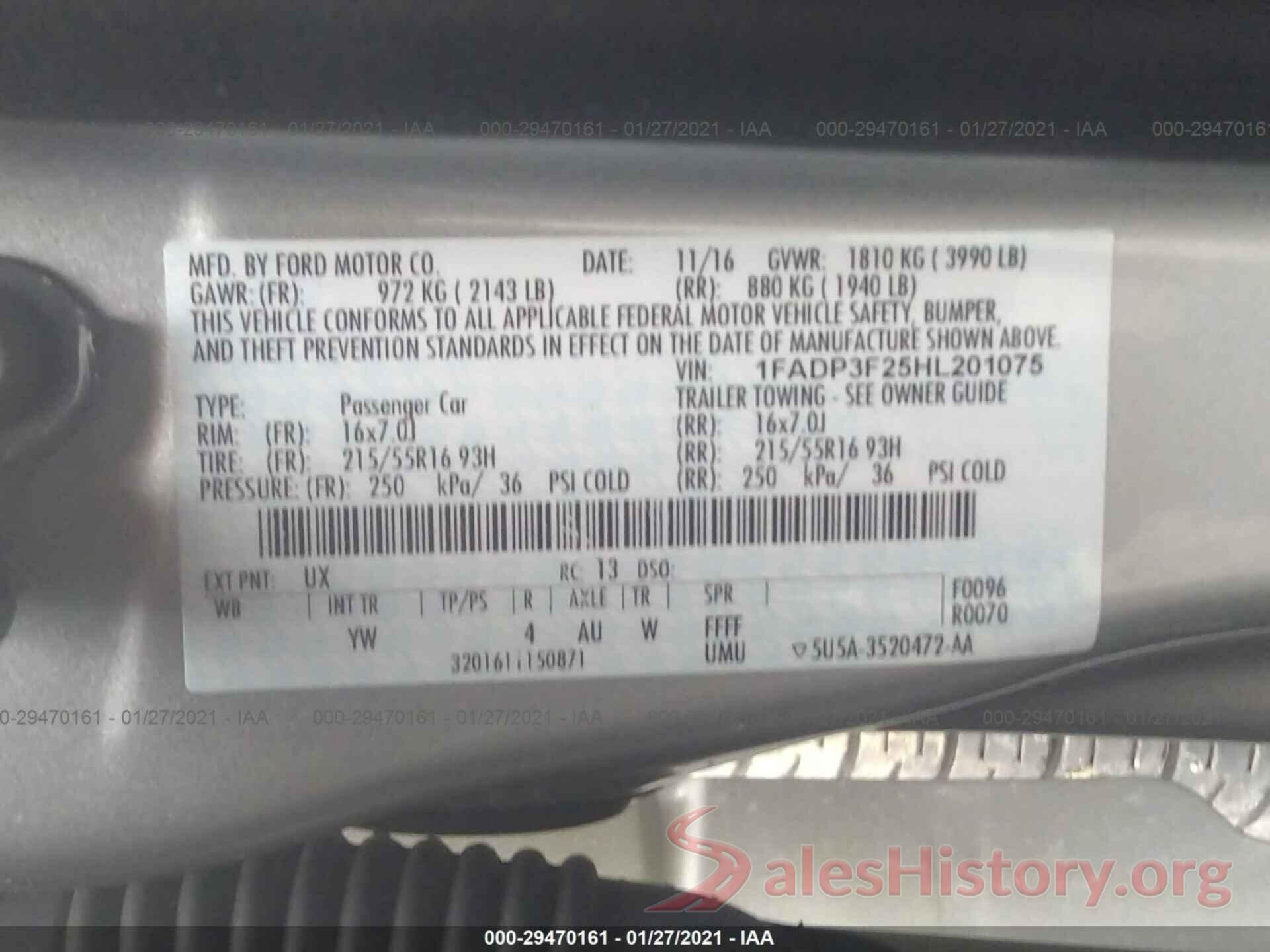 1FADP3F25HL201075 2017 FORD FOCUS