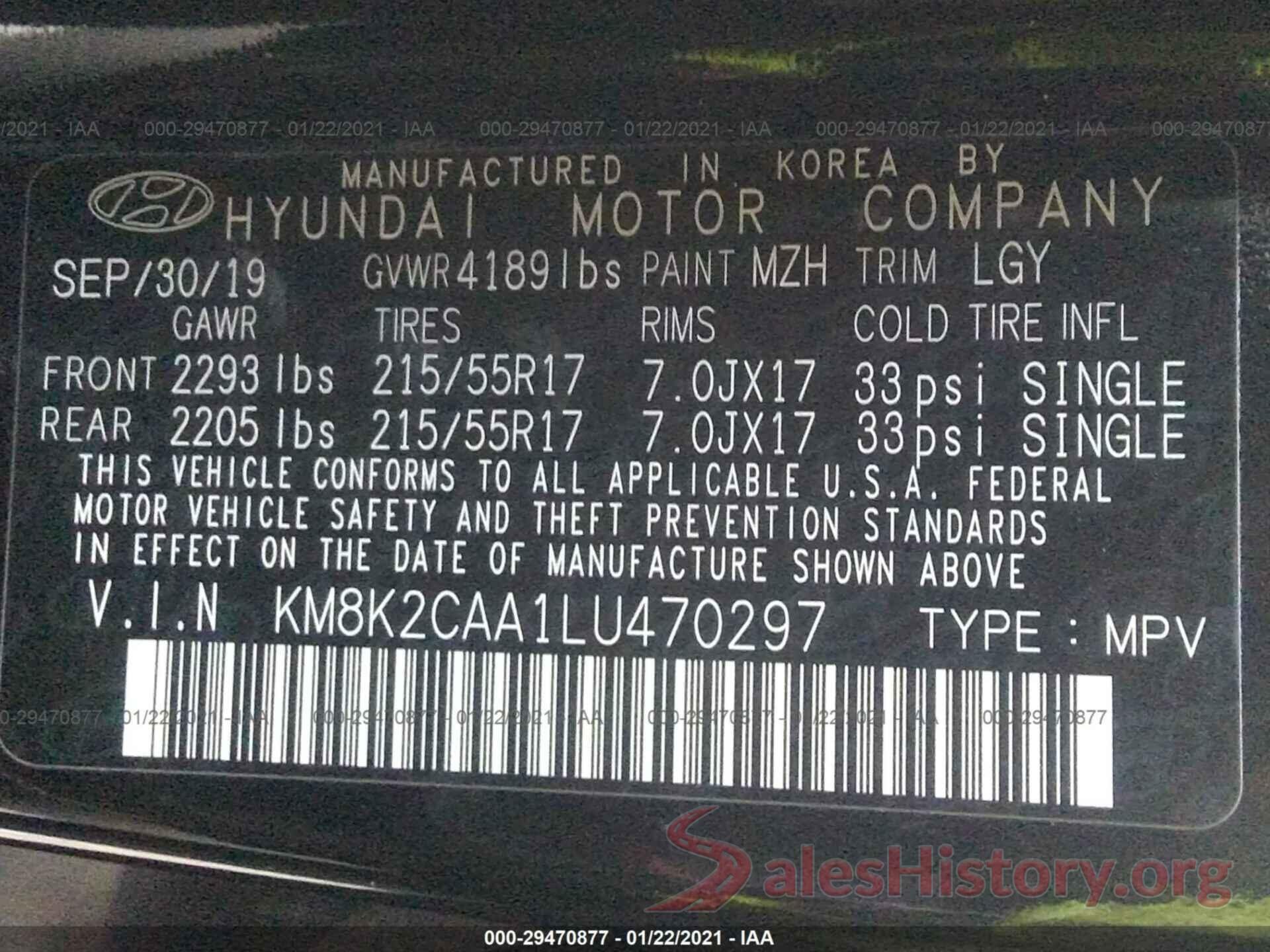 KM8K2CAA1LU470297 2020 HYUNDAI KONA