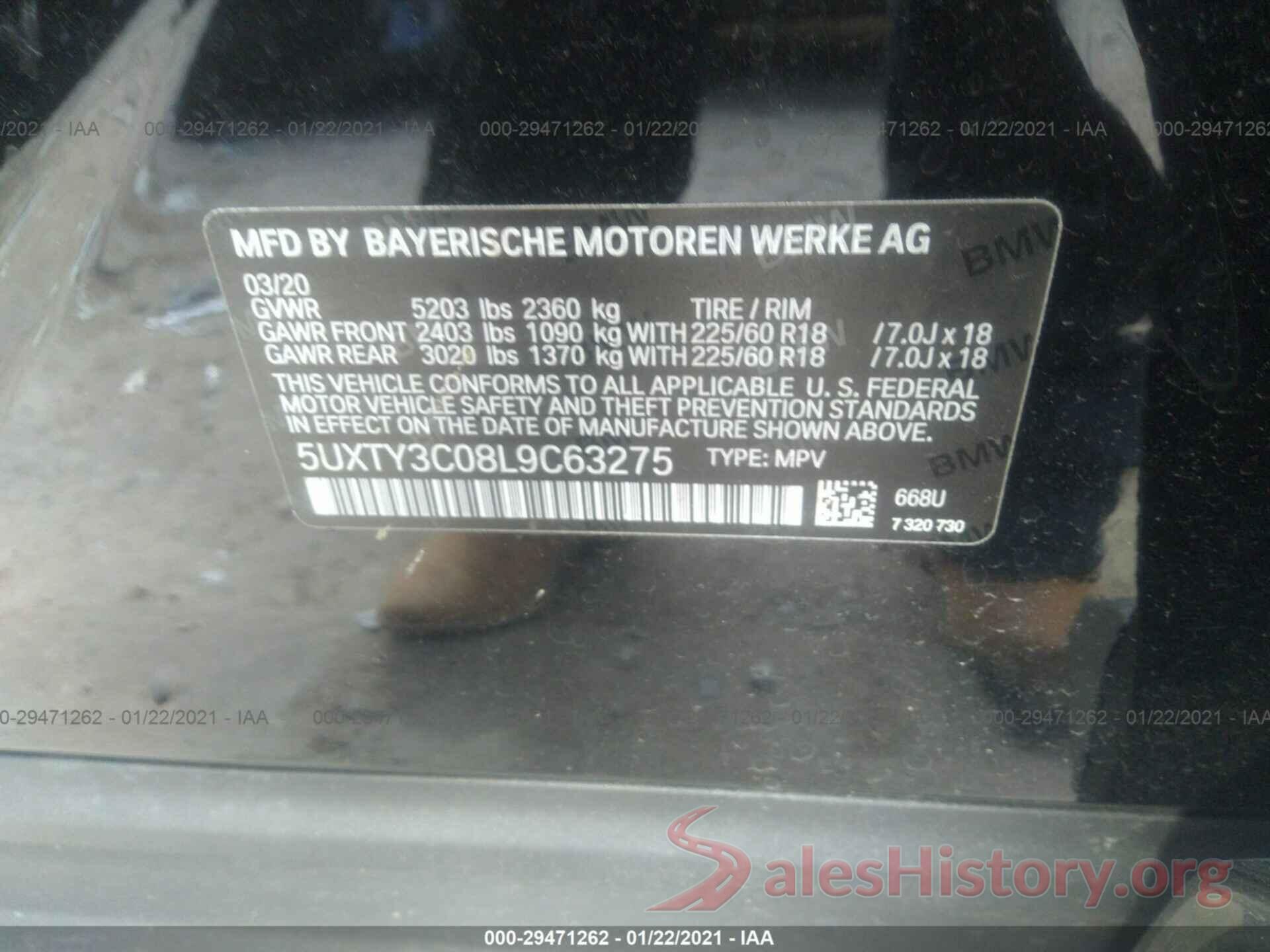 5UXTY3C08L9C63275 2020 BMW X3