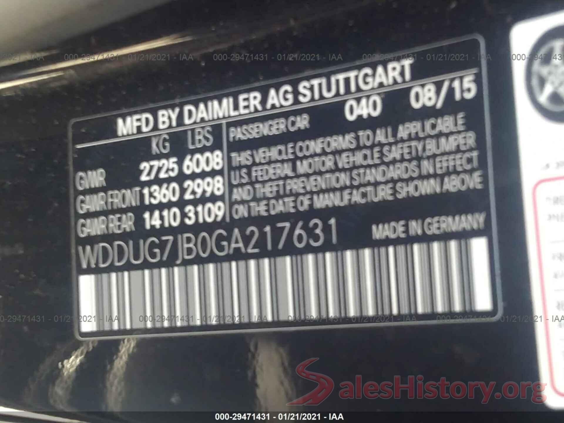 WDDUG7JB0GA217631 2016 MERCEDES-BENZ S-CLASS