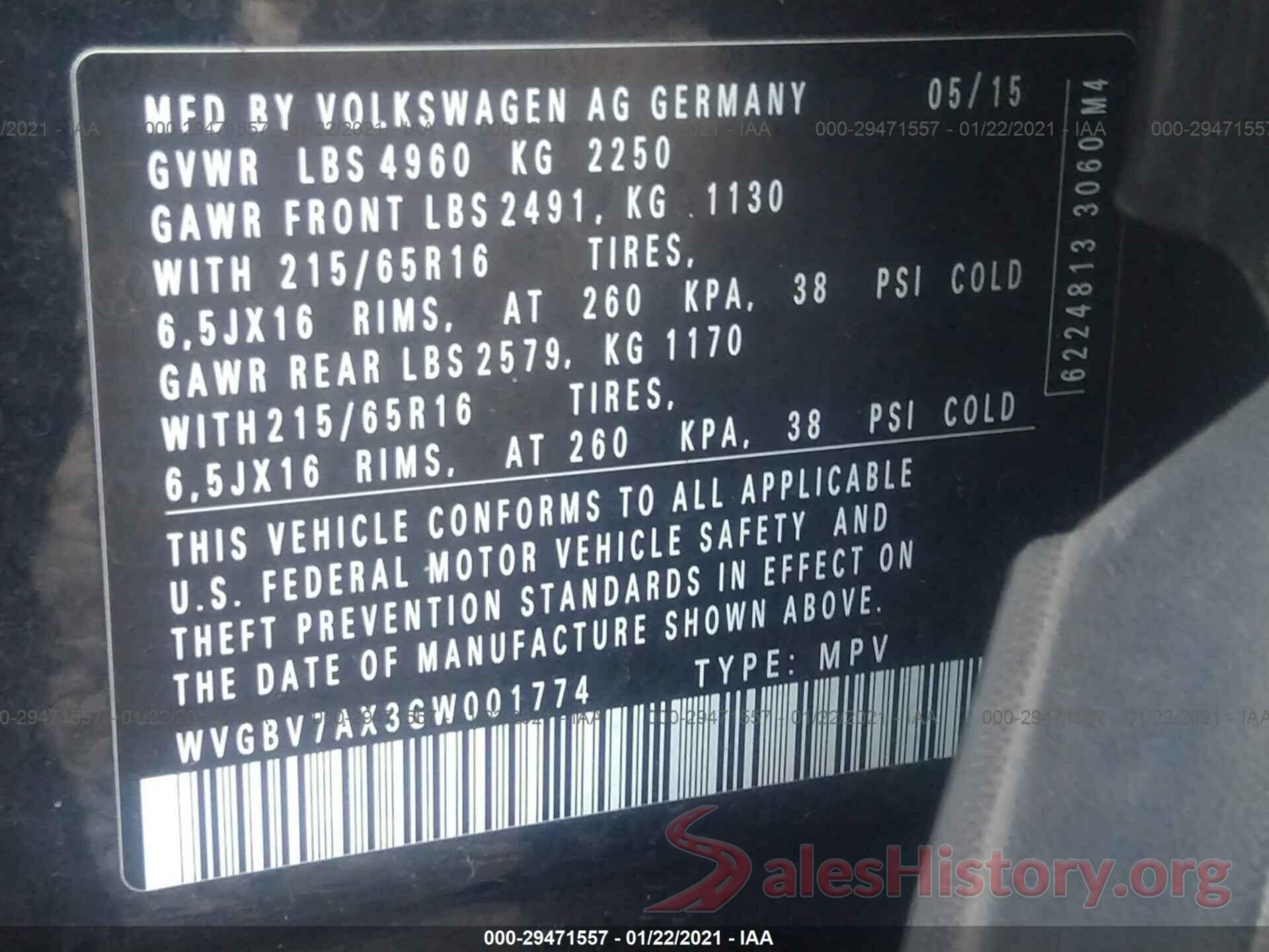 WVGBV7AX3GW001774 2016 VOLKSWAGEN TIGUAN