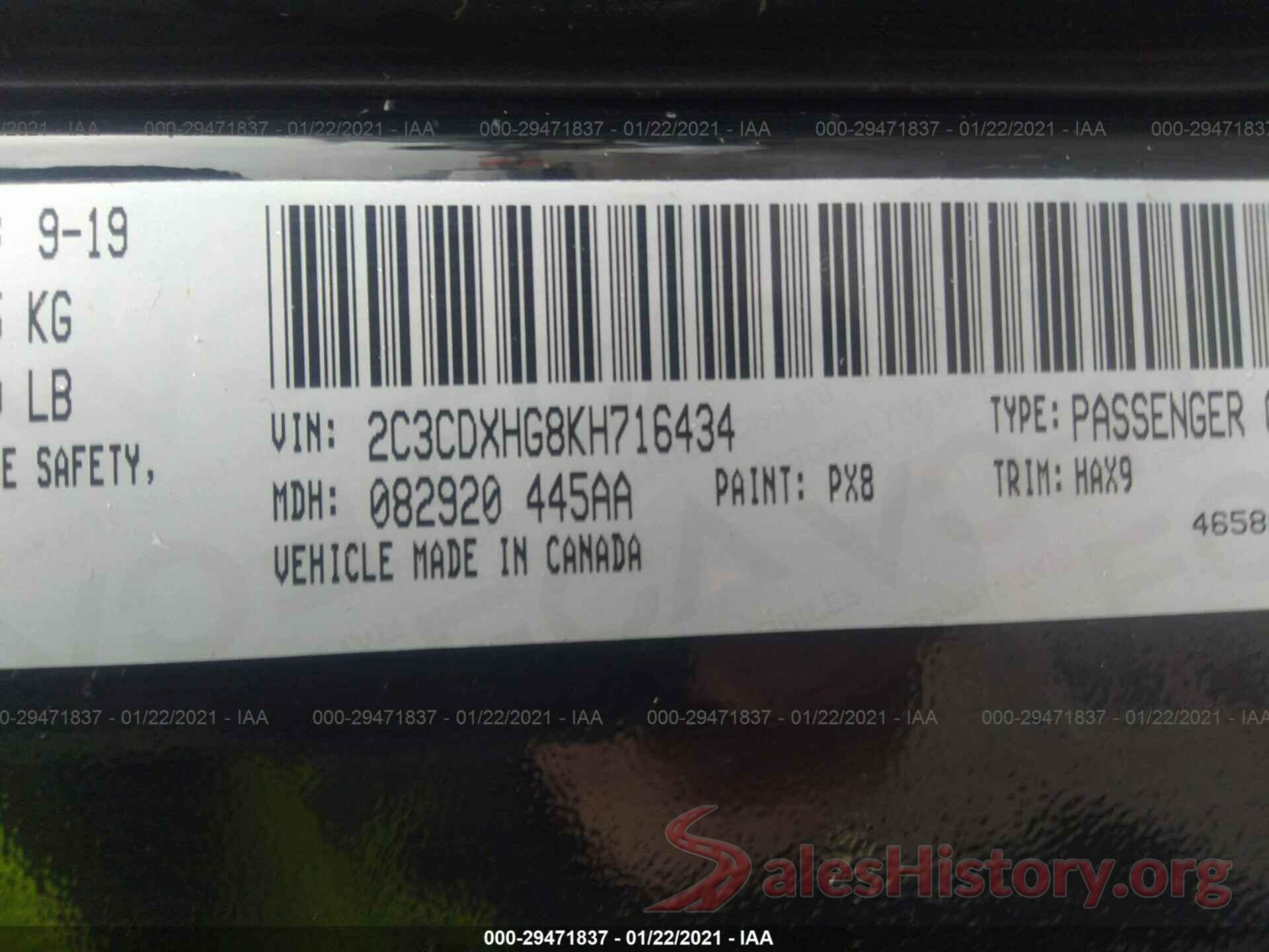 2C3CDXHG8KH716434 2019 DODGE CHARGER