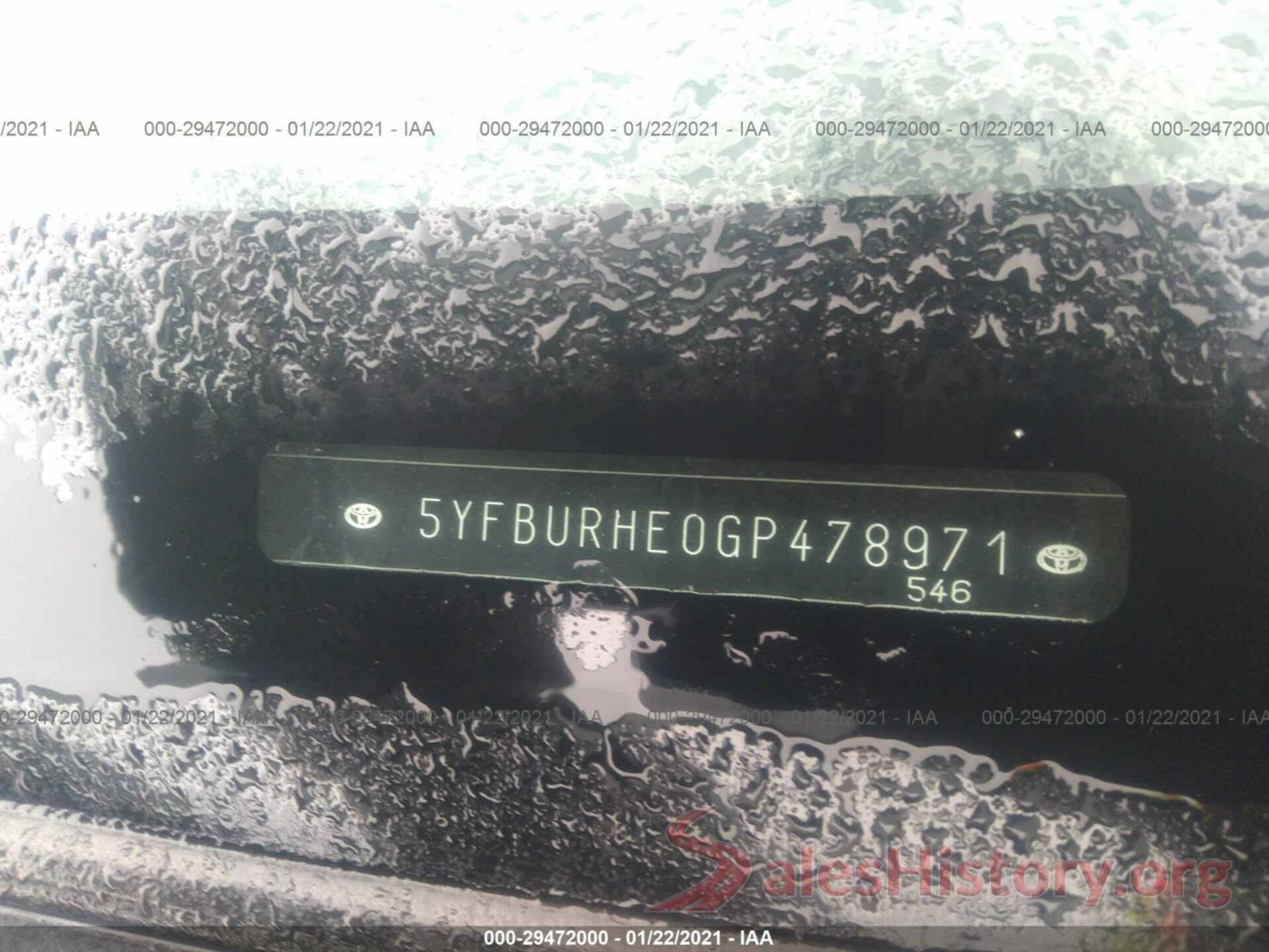 5YFBURHE0GP478971 2016 TOYOTA COROLLA