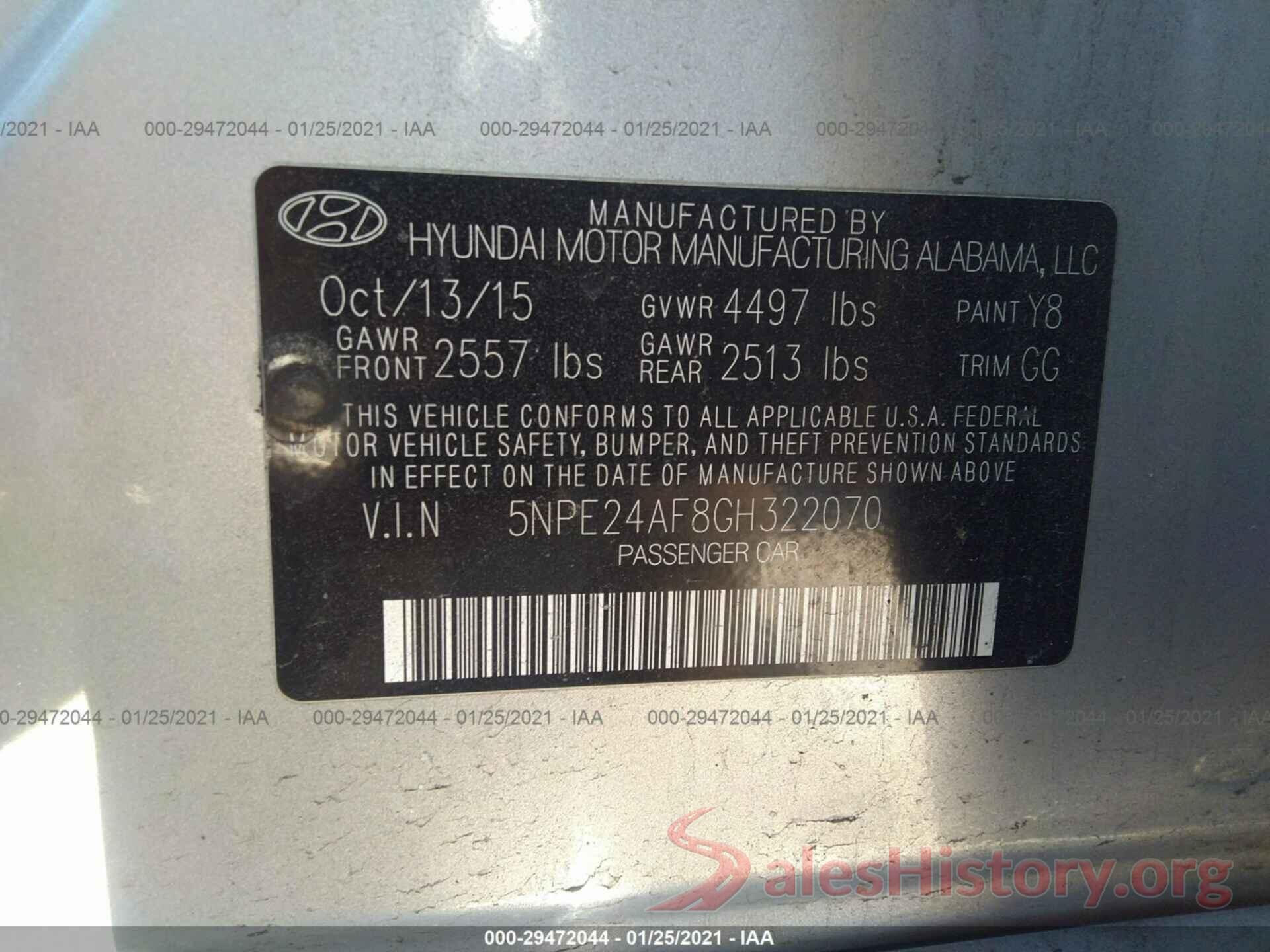 5NPE24AF8GH322070 2016 HYUNDAI SONATA