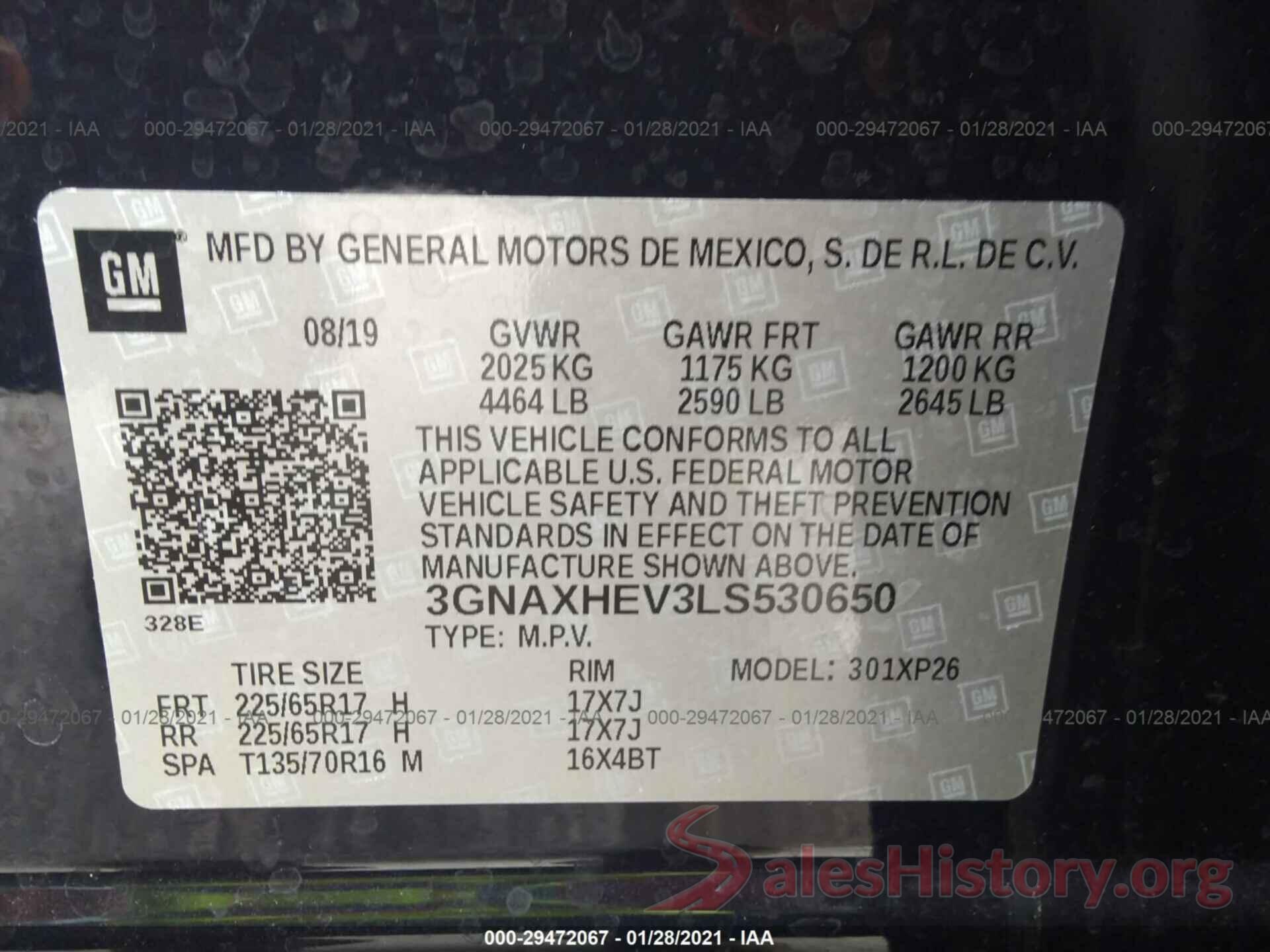 3GNAXHEV3LS530650 2020 CHEVROLET EQUINOX