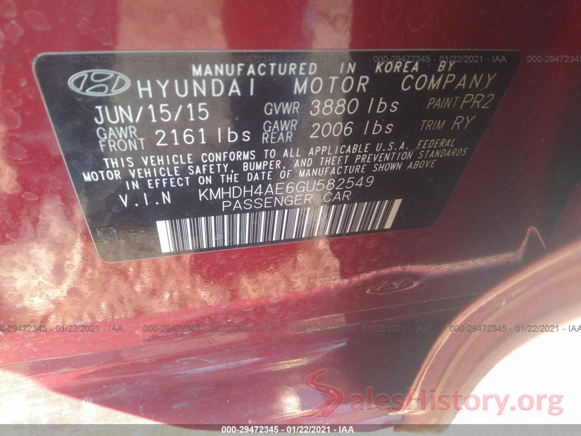 KMHDH4AE6GU582549 2016 HYUNDAI ELANTRA