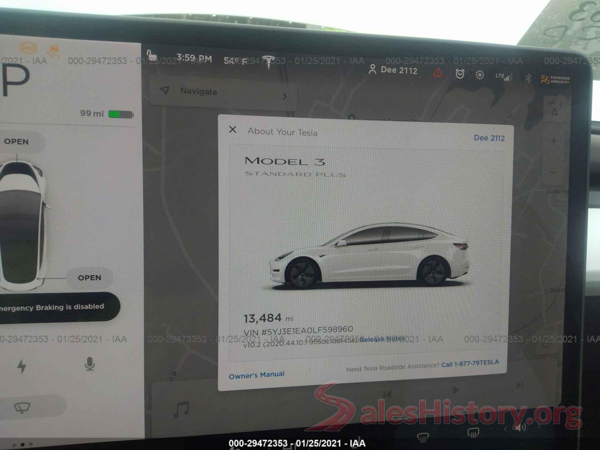 5YJ3E1EA0LF598960 2020 TESLA MODEL 3