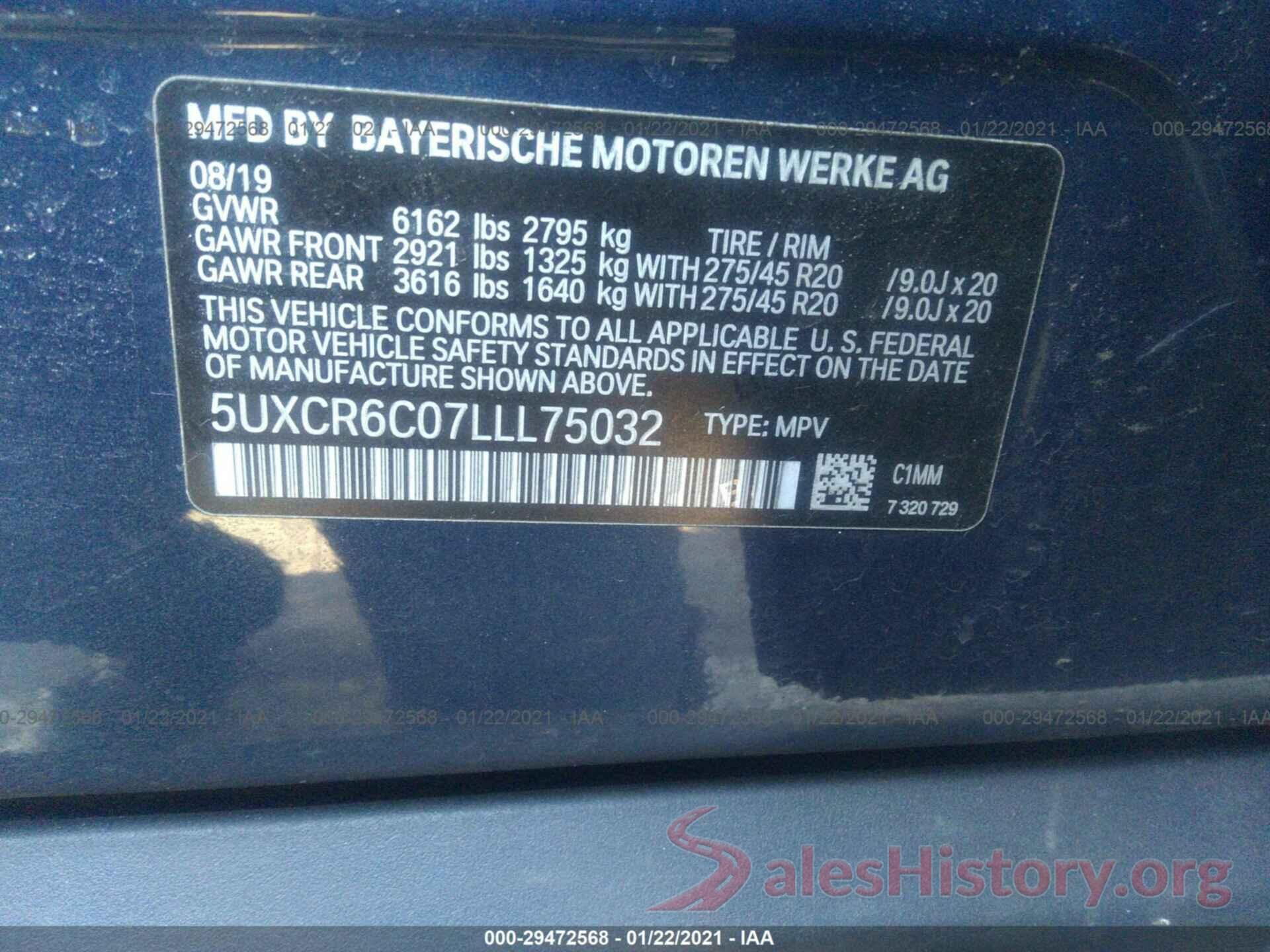 5UXCR6C07LLL75032 2020 BMW X5