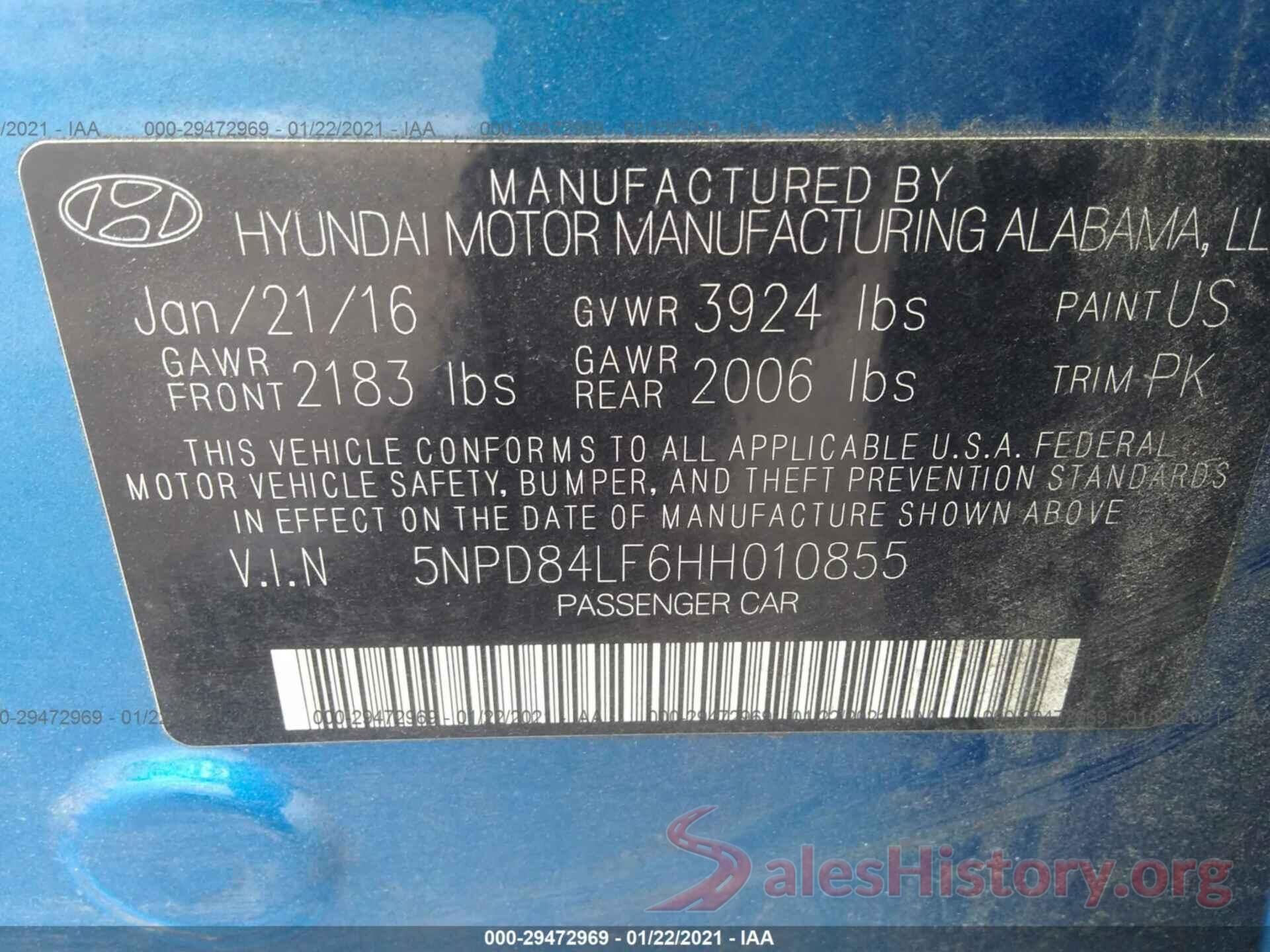 5NPD84LF6HH010855 2017 HYUNDAI ELANTRA