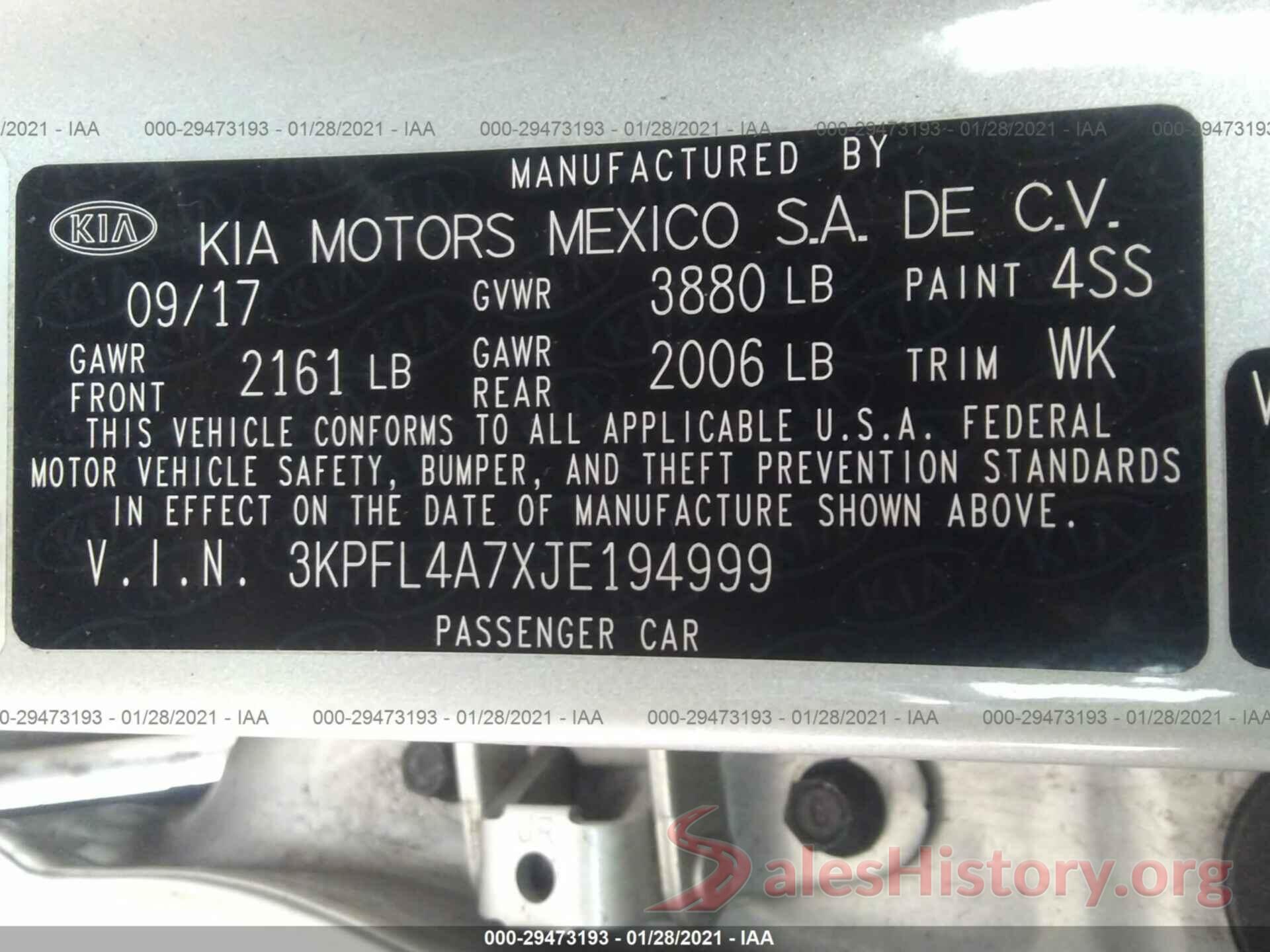 3KPFL4A7XJE194999 2018 KIA FORTE