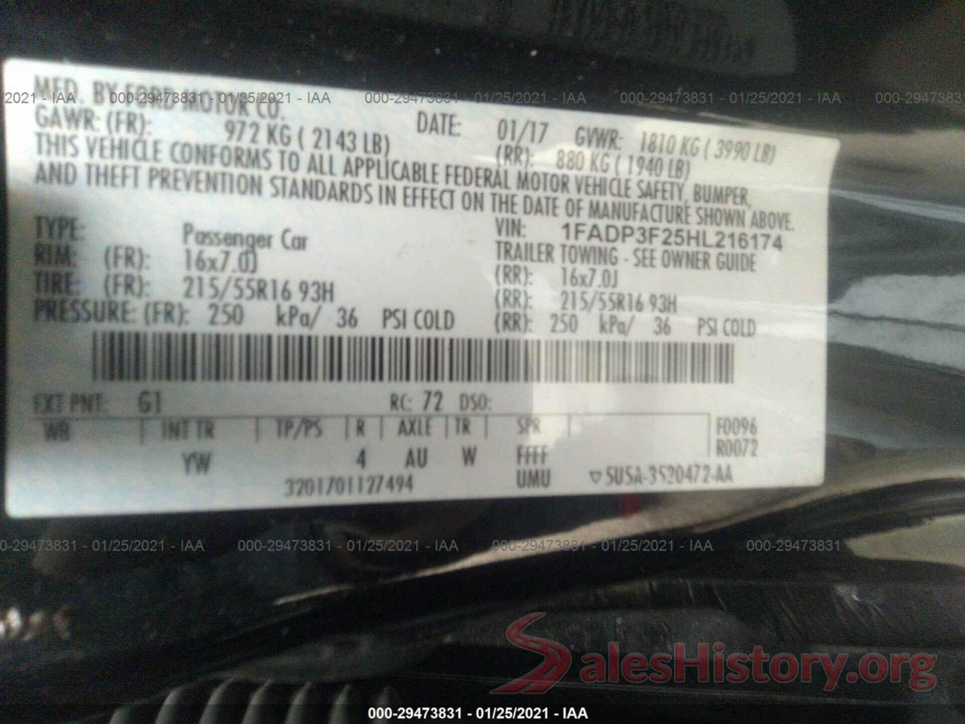 1FADP3F25HL216174 2017 FORD FOCUS