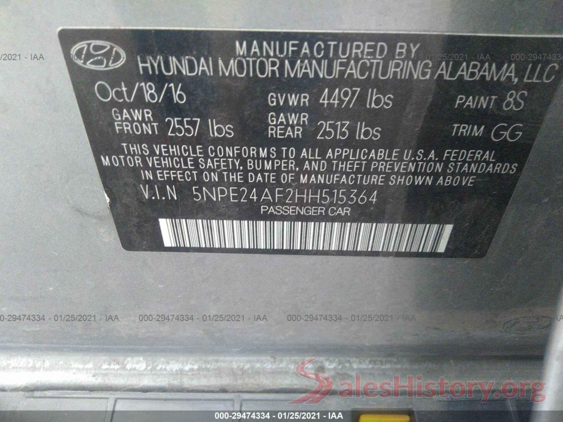 5NPE24AF2HH515364 2017 HYUNDAI SONATA