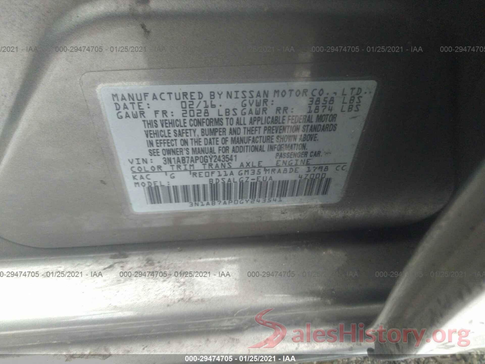 3N1AB7AP0GY243541 2016 NISSAN SENTRA