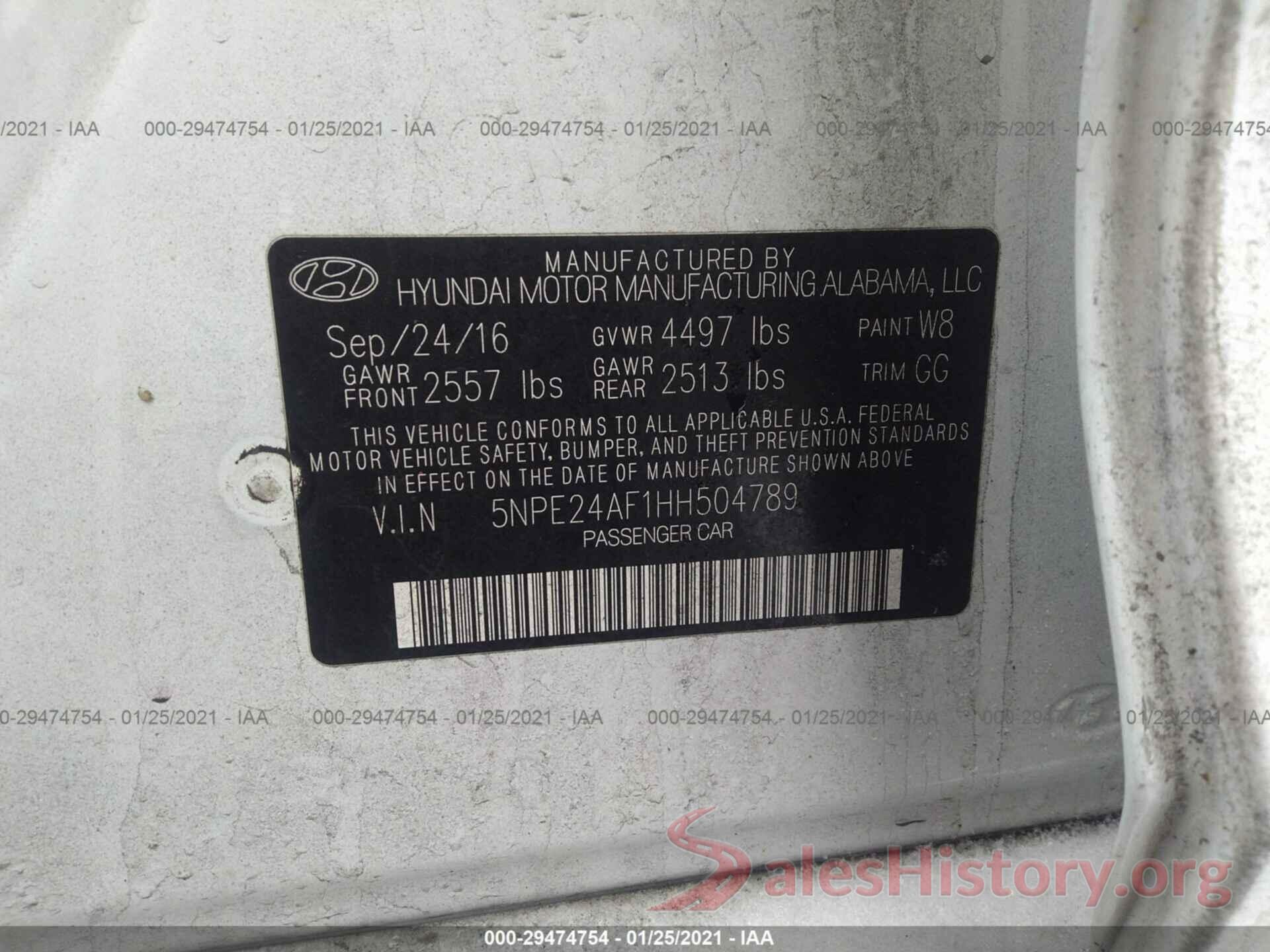 5NPE24AF1HH504789 2017 HYUNDAI SONATA