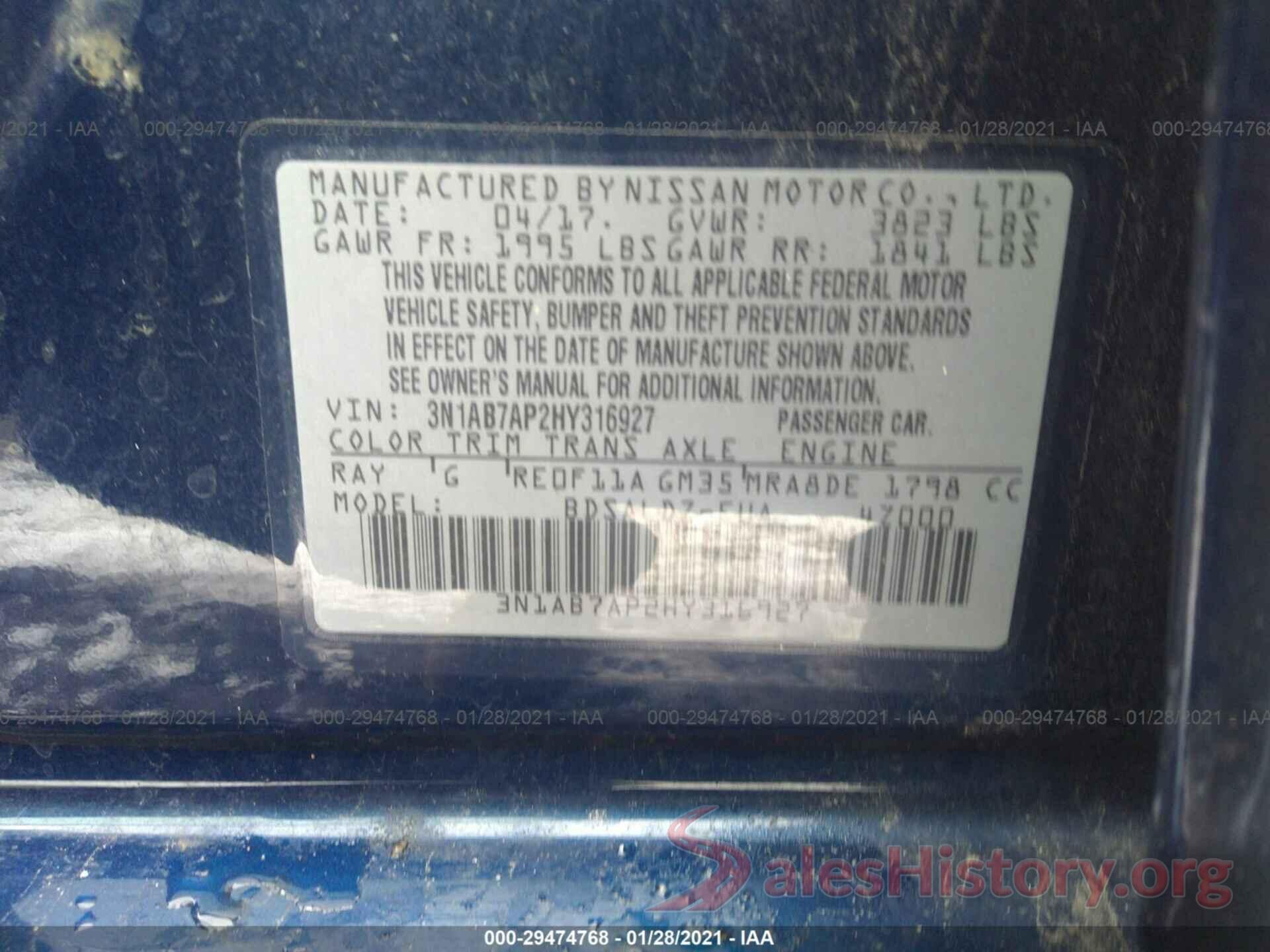 3N1AB7AP2HY316927 2017 NISSAN SENTRA