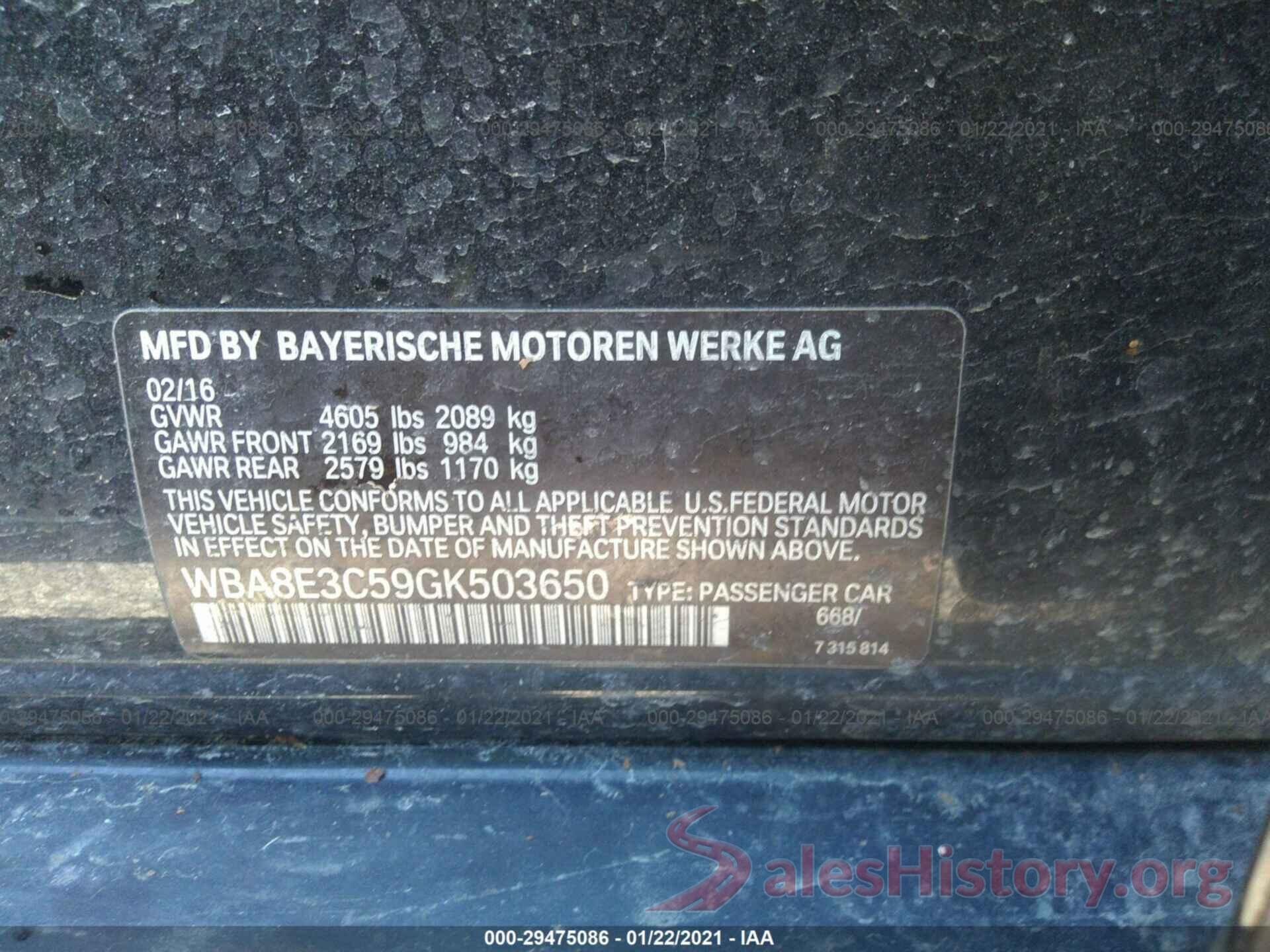 WBA8E3C59GK503650 2016 BMW 3 SERIES