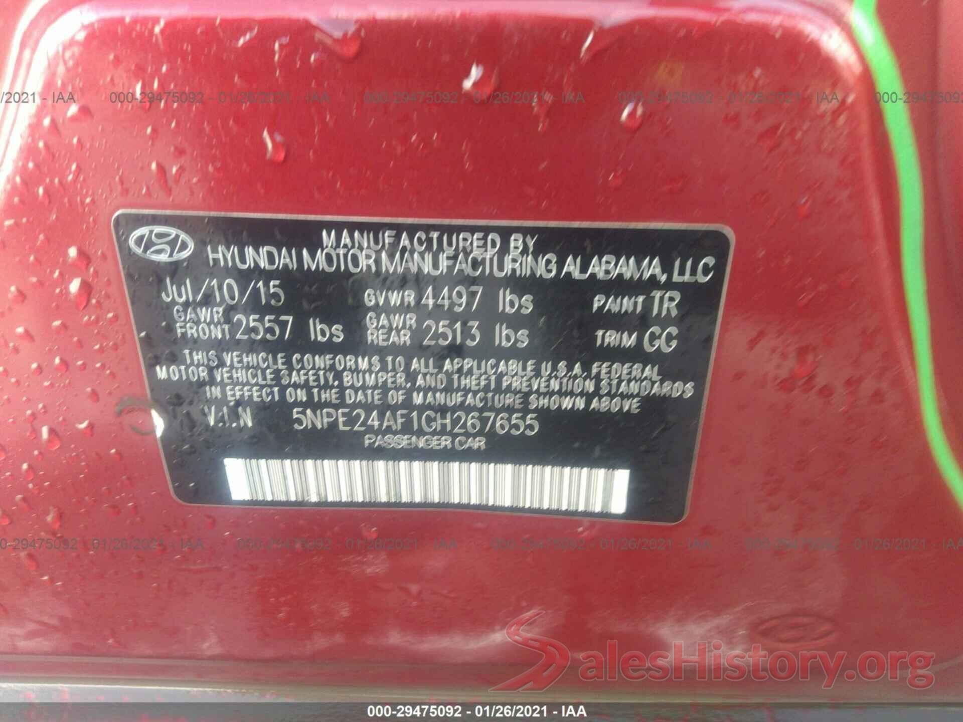 5NPE24AF1GH267655 2016 HYUNDAI SONATA