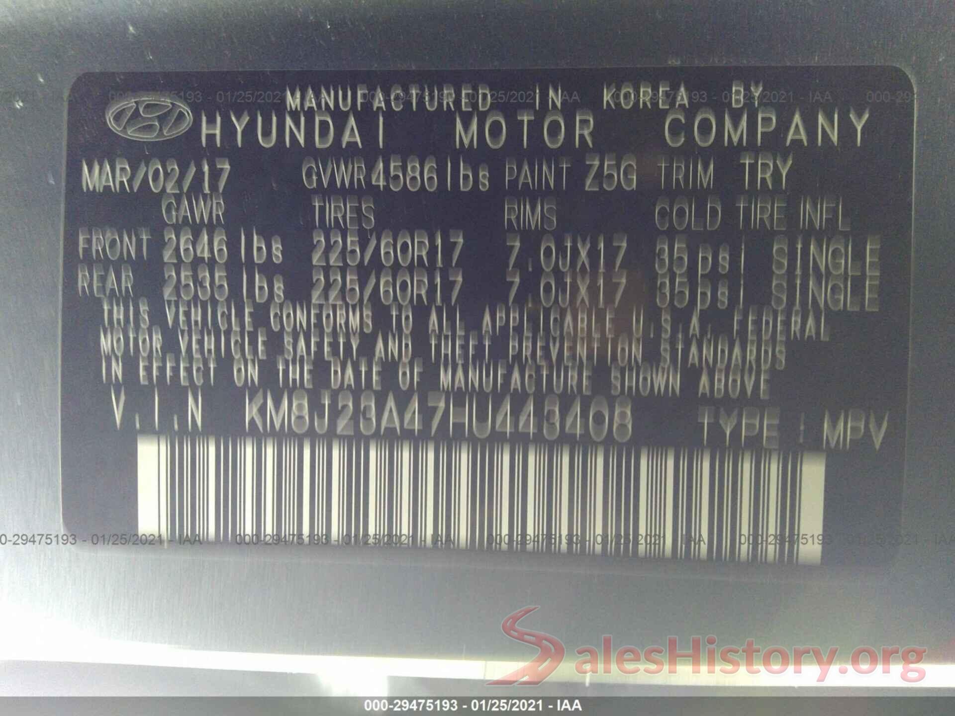 KM8J23A47HU443408 2017 HYUNDAI TUCSON