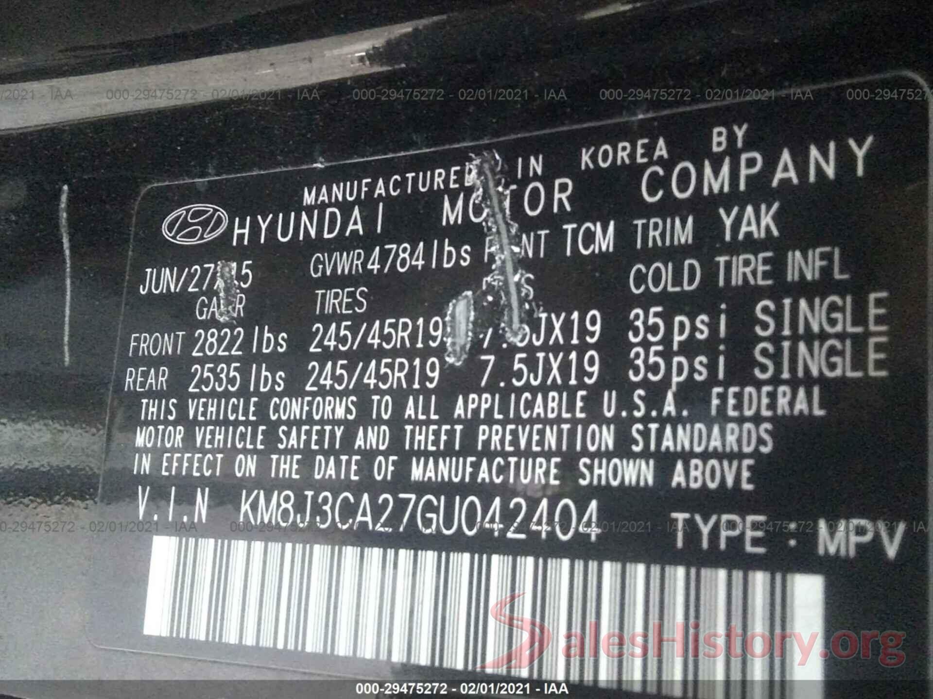 KM8J3CA27GU042404 2016 HYUNDAI TUCSON