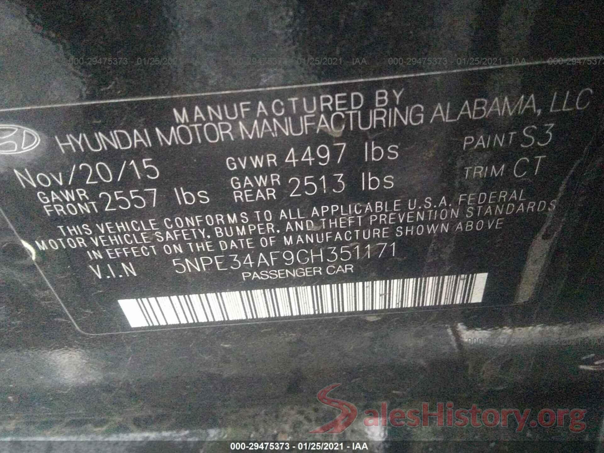 5NPE34AF9GH351171 2016 HYUNDAI SONATA