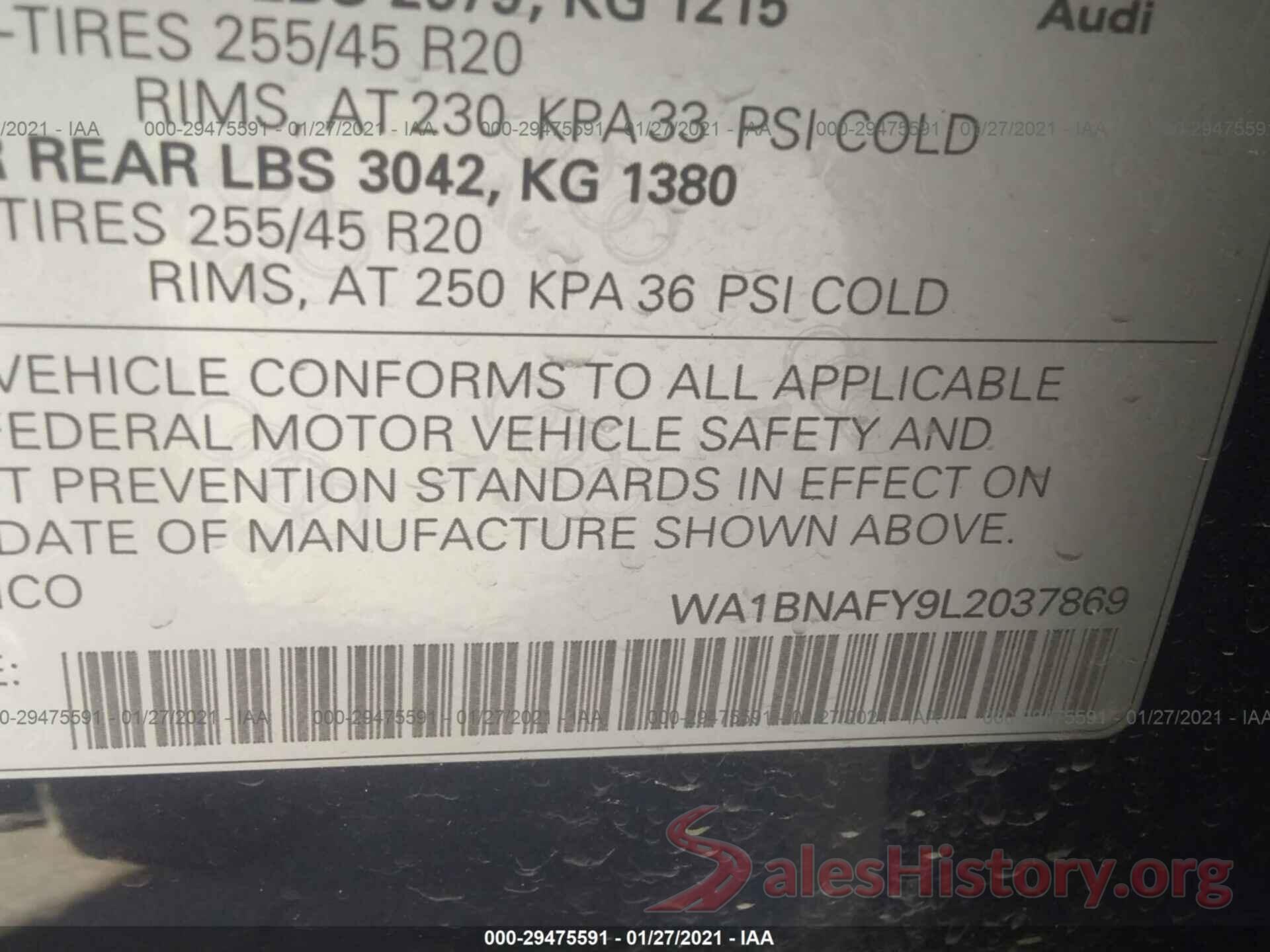 WA1BNAFY9L2037869 2020 AUDI Q5