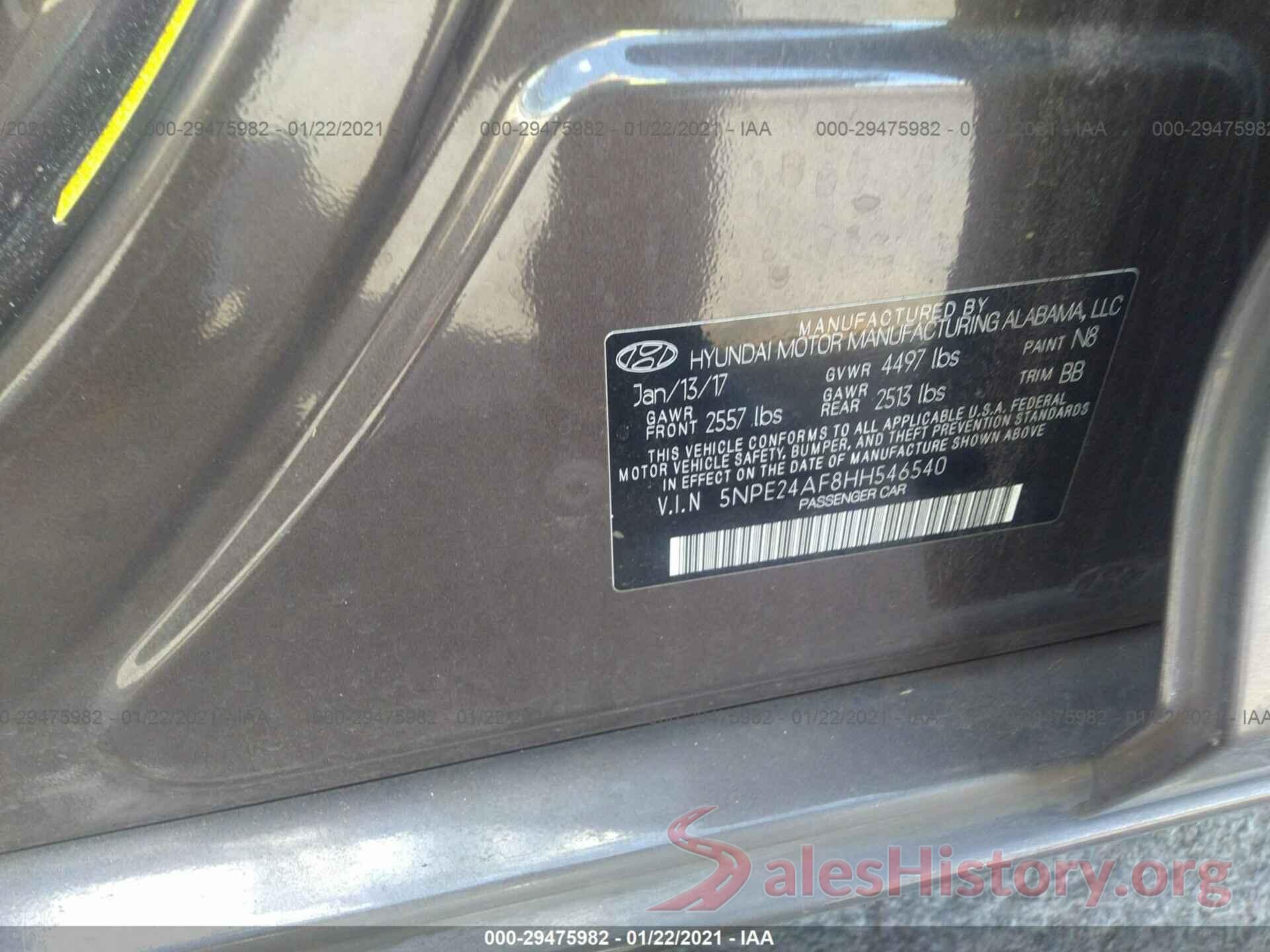 5NPE24AF8HH546540 2017 HYUNDAI SONATA