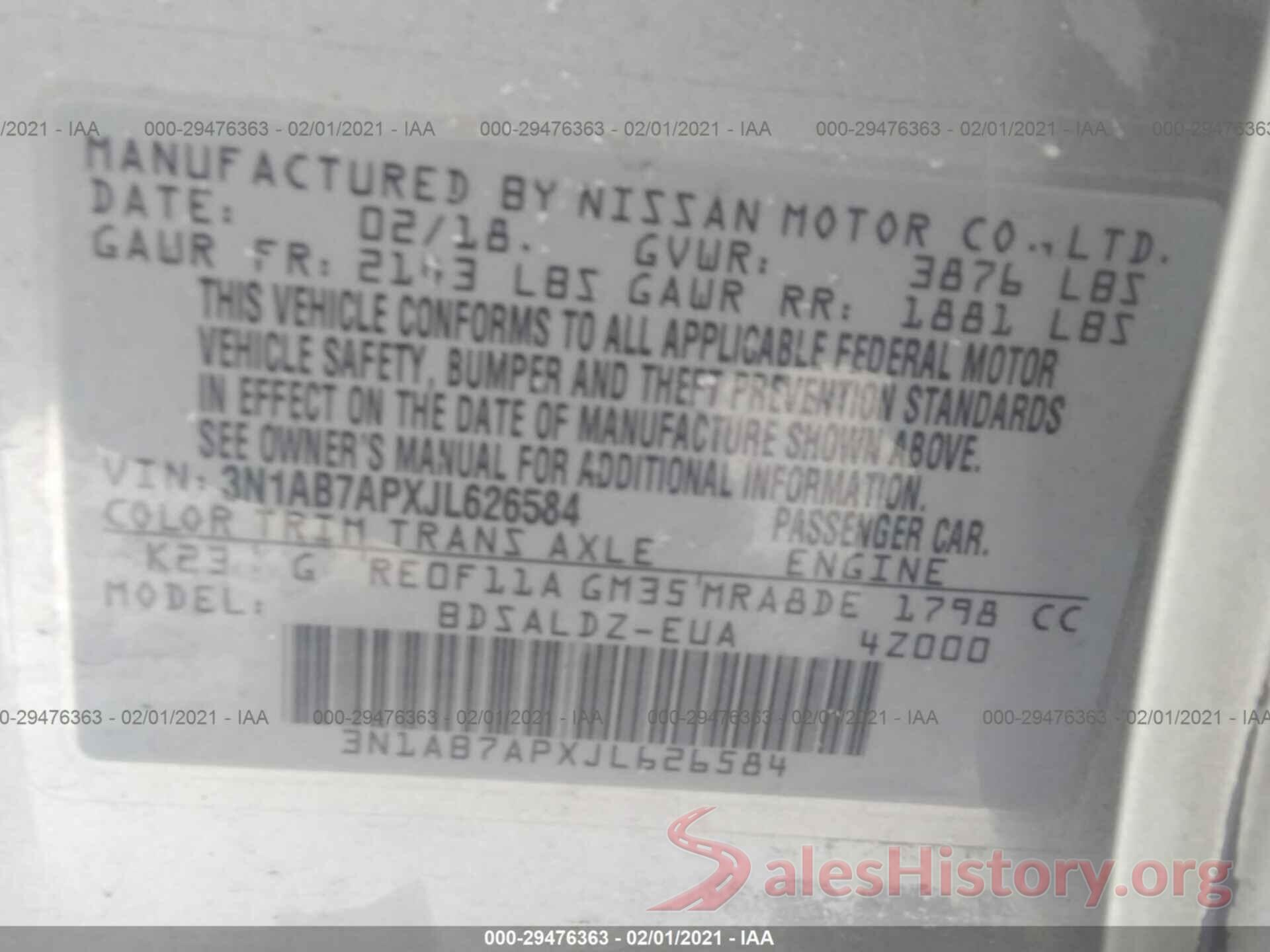 3N1AB7APXJL626584 2018 NISSAN SENTRA