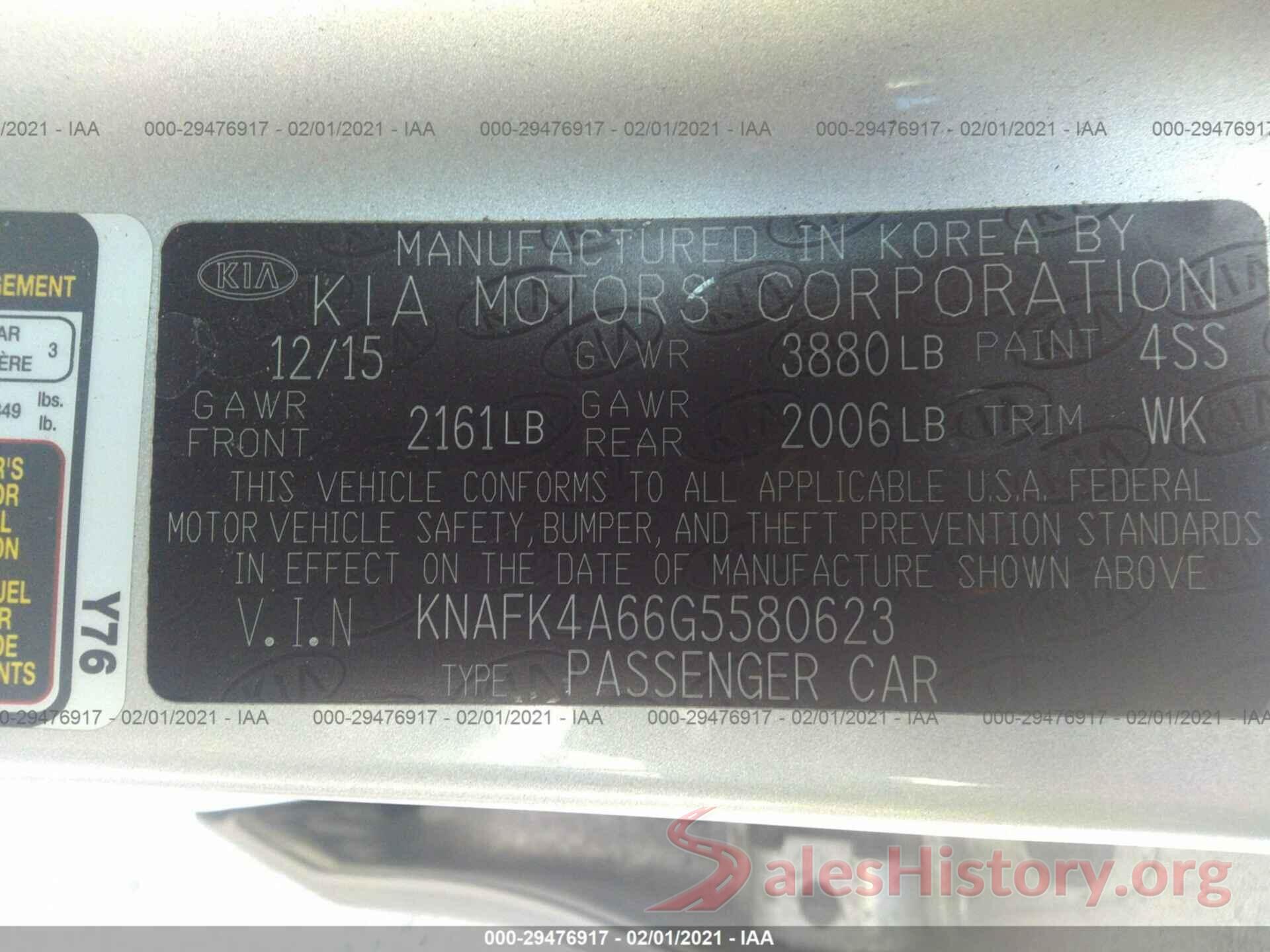 KNAFK4A66G5580623 2016 KIA FORTE