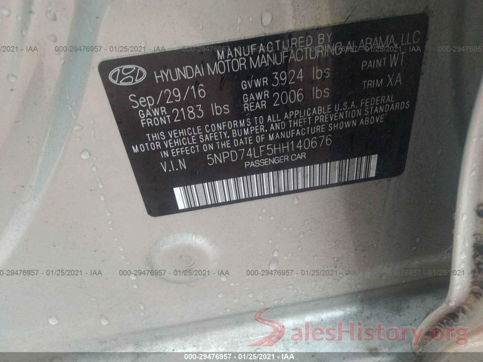 5NPD74LF5HH140676 2017 HYUNDAI ELANTRA