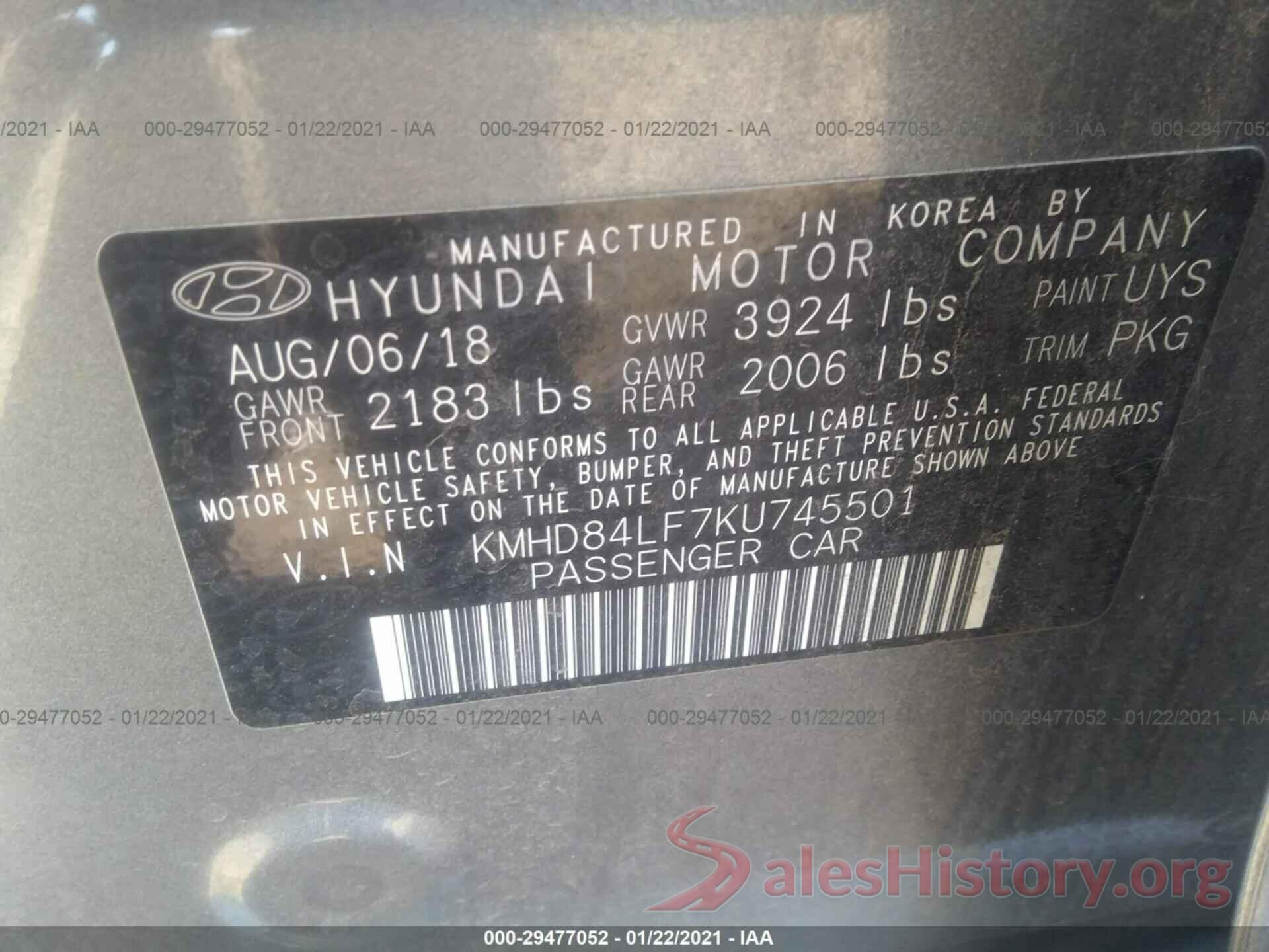 KMHD84LF7KU745501 2019 HYUNDAI ELANTRA