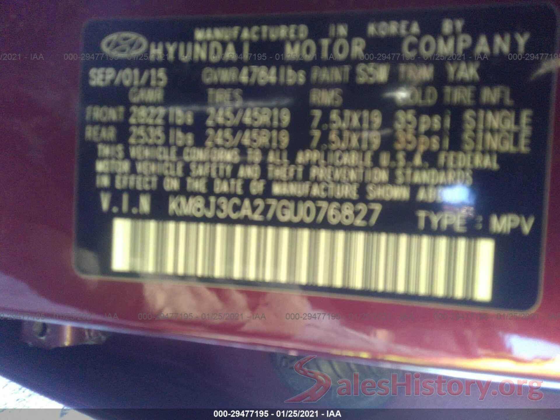 KM8J3CA27GU076827 2016 HYUNDAI TUCSON