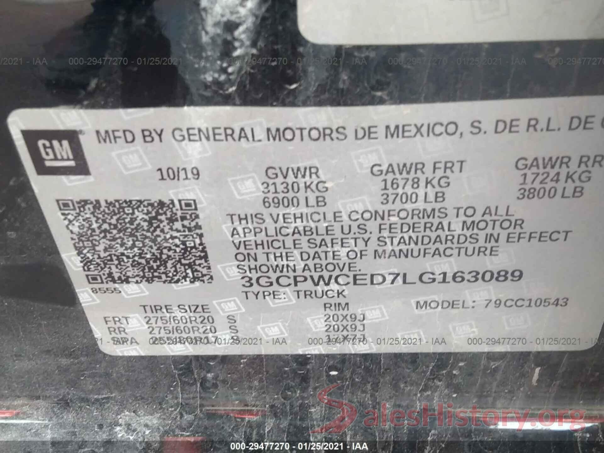 3GCPWCED7LG163089 2020 CHEVROLET SILVERADO 1500