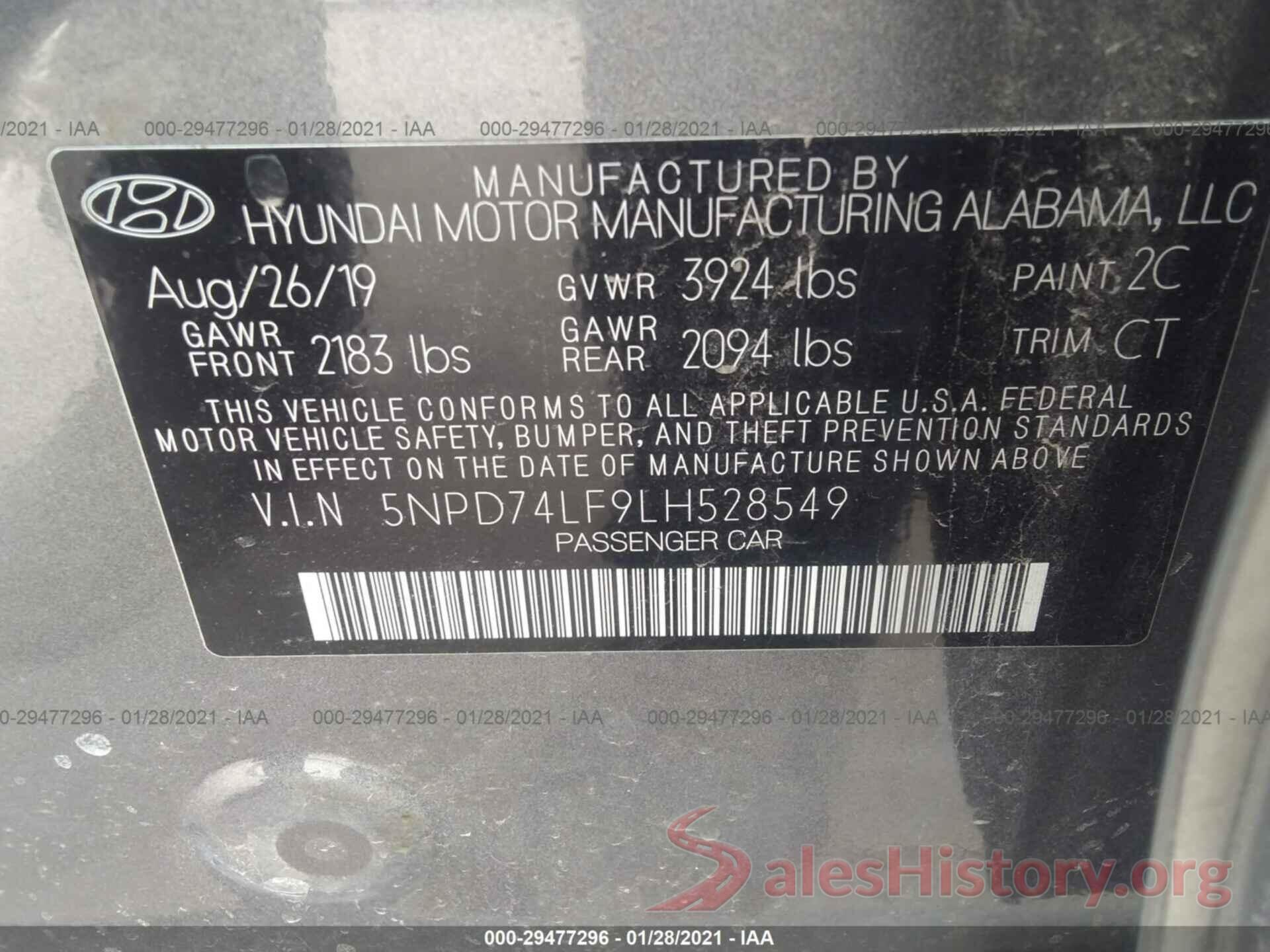 5NPD74LF9LH528549 2020 HYUNDAI ELANTRA