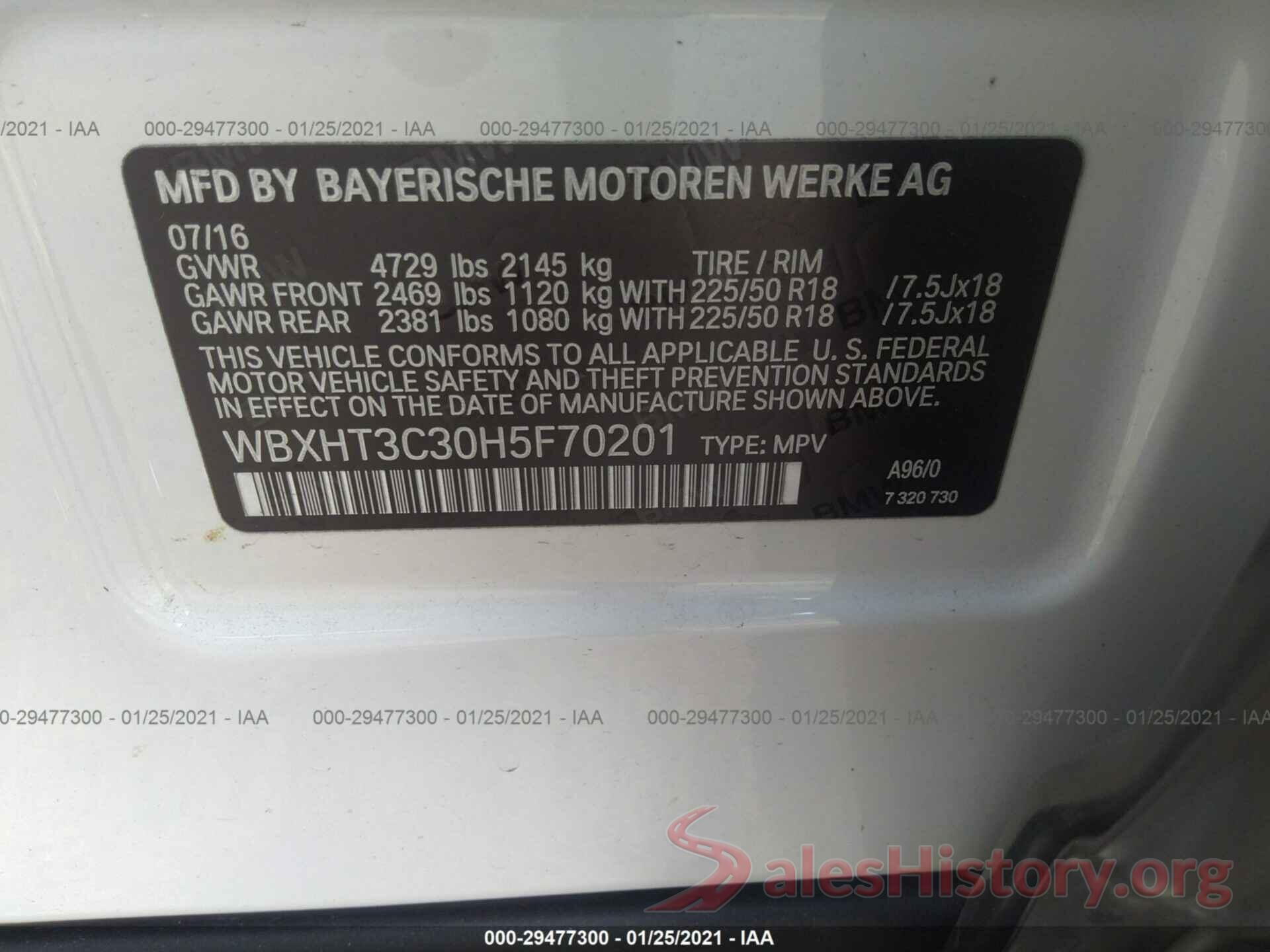 WBXHT3C30H5F70201 2017 BMW X1