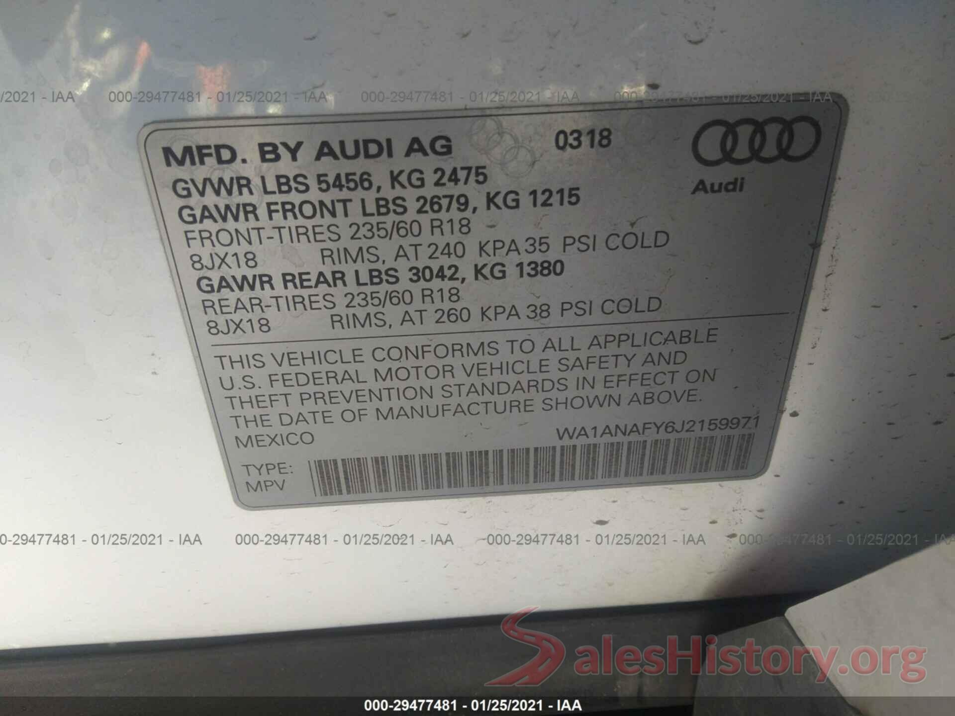 WA1ANAFY6J2159971 2018 AUDI Q5