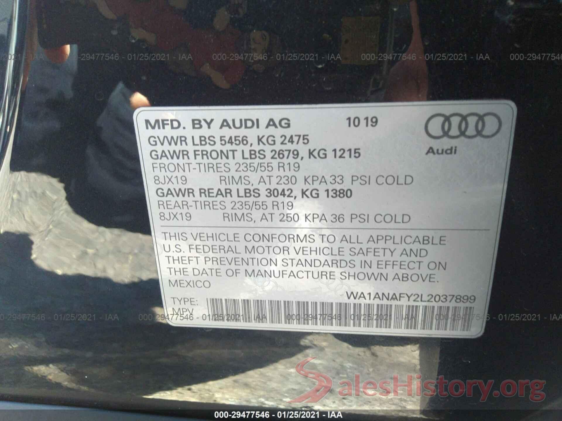 WA1ANAFY2L2037899 2020 AUDI Q5