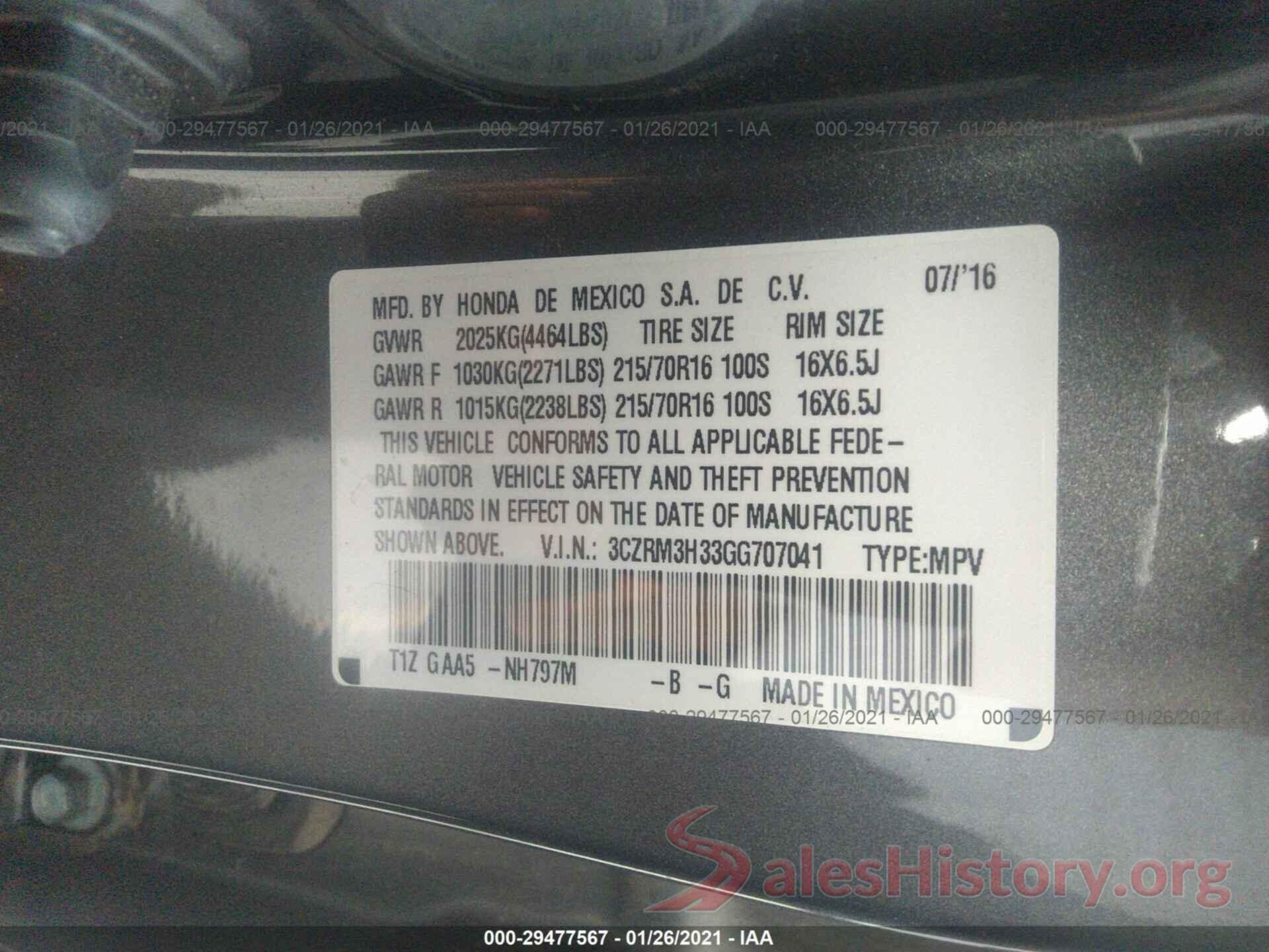 3CZRM3H33GG707041 2016 HONDA CR-V