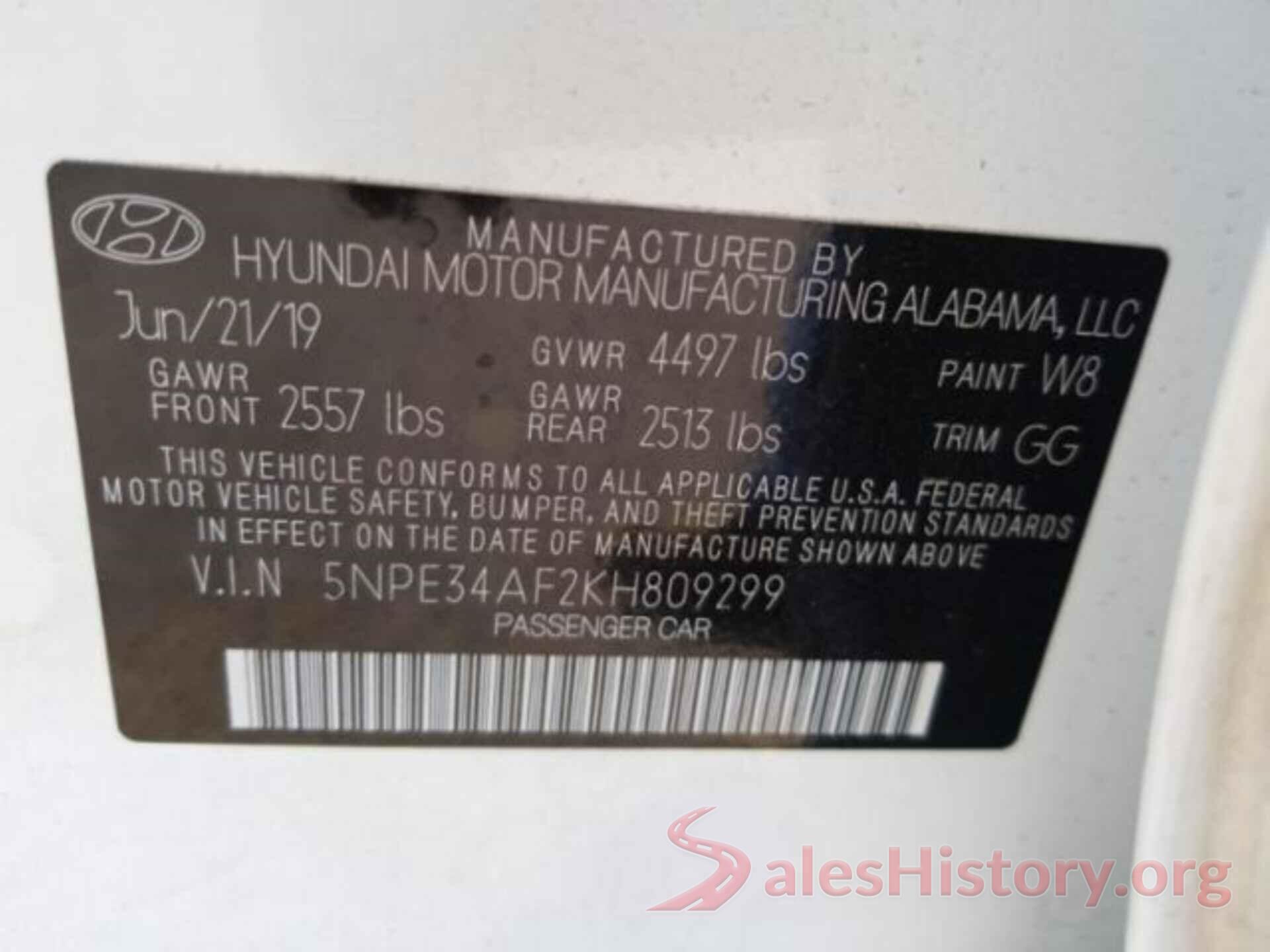 5NPE34AF2KH809299 2019 HYUNDAI SONATA