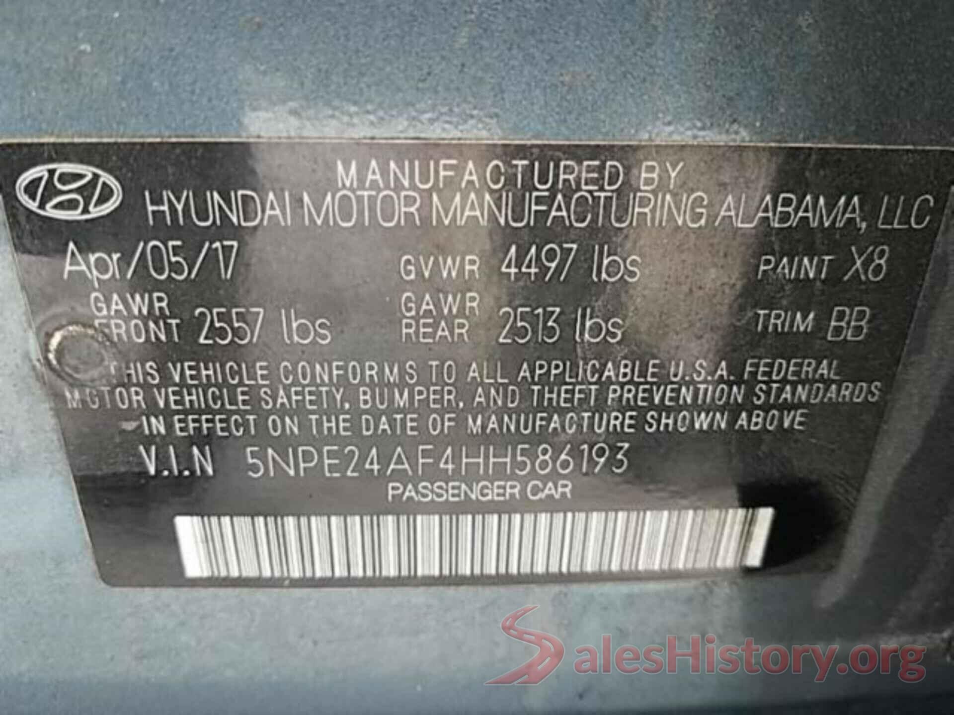 5NPE24AF4HH586193 2017 HYUNDAI SONATA