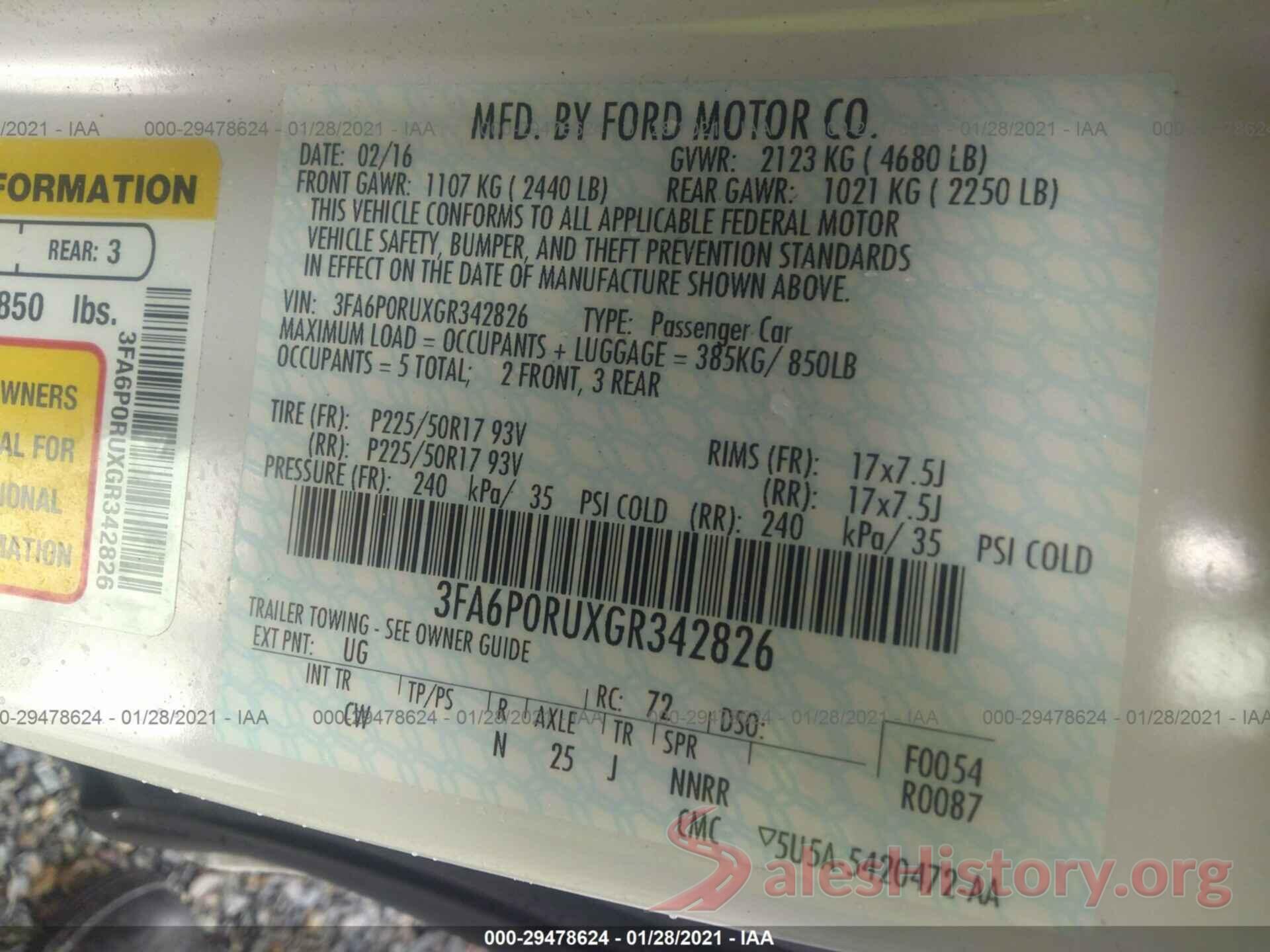 3FA6P0RUXGR342826 2016 FORD FUSION