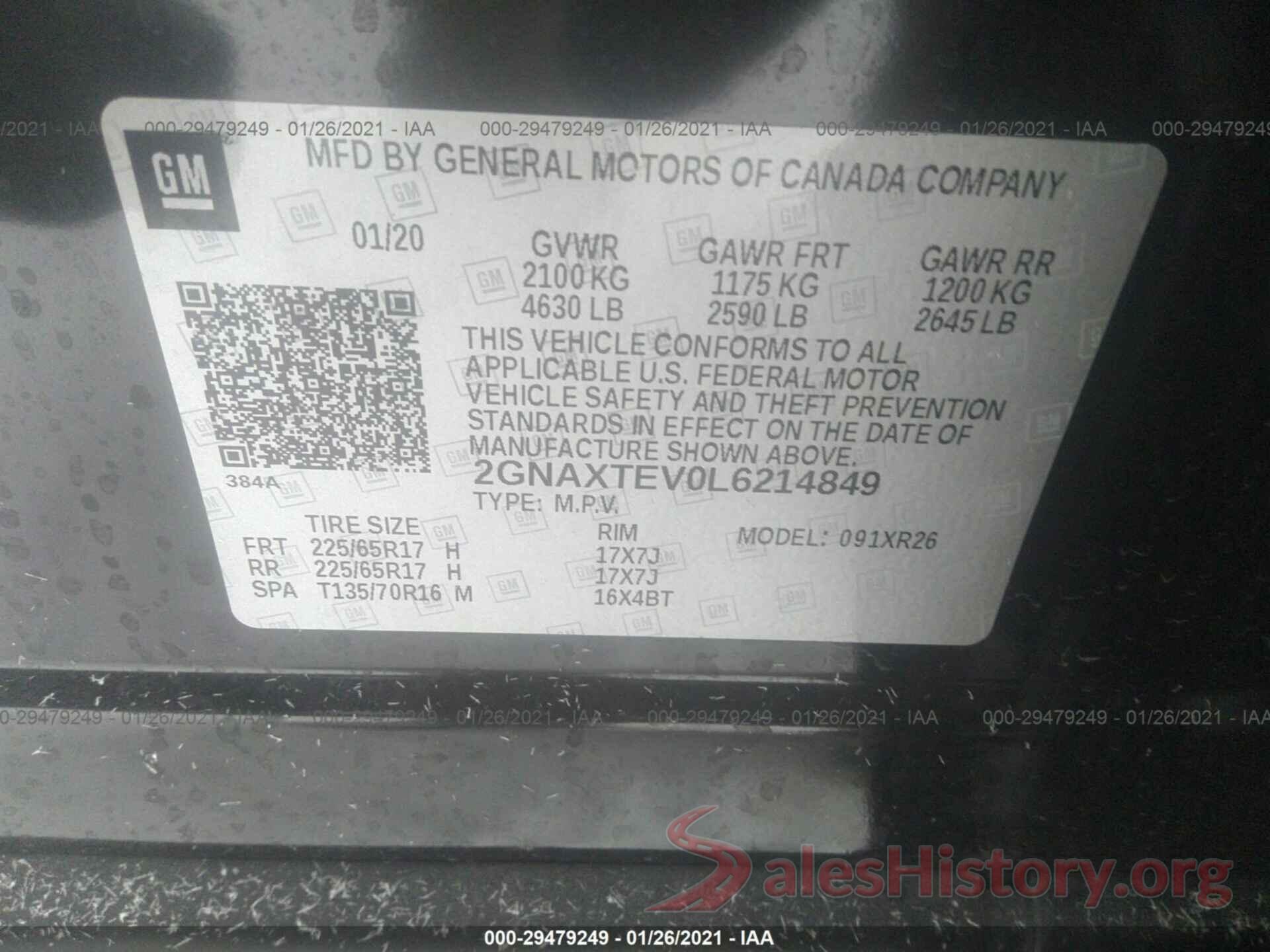 2GNAXTEV0L6214849 2020 CHEVROLET EQUINOX