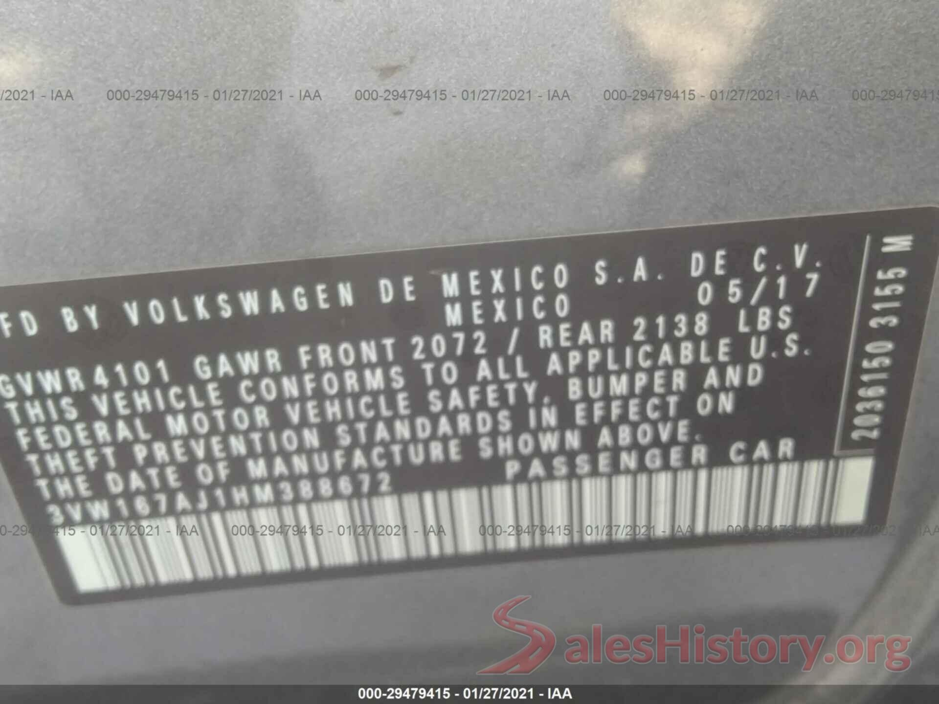 3VW167AJ1HM388672 2017 VOLKSWAGEN JETTA