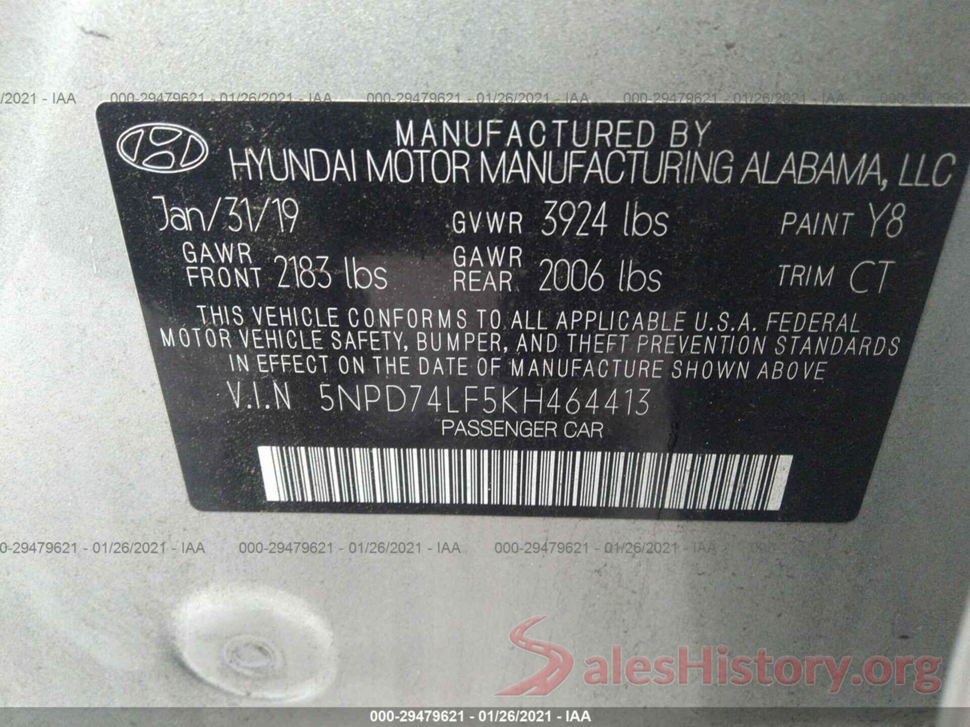 5NPD74LF5KH464413 2019 HYUNDAI ELANTRA