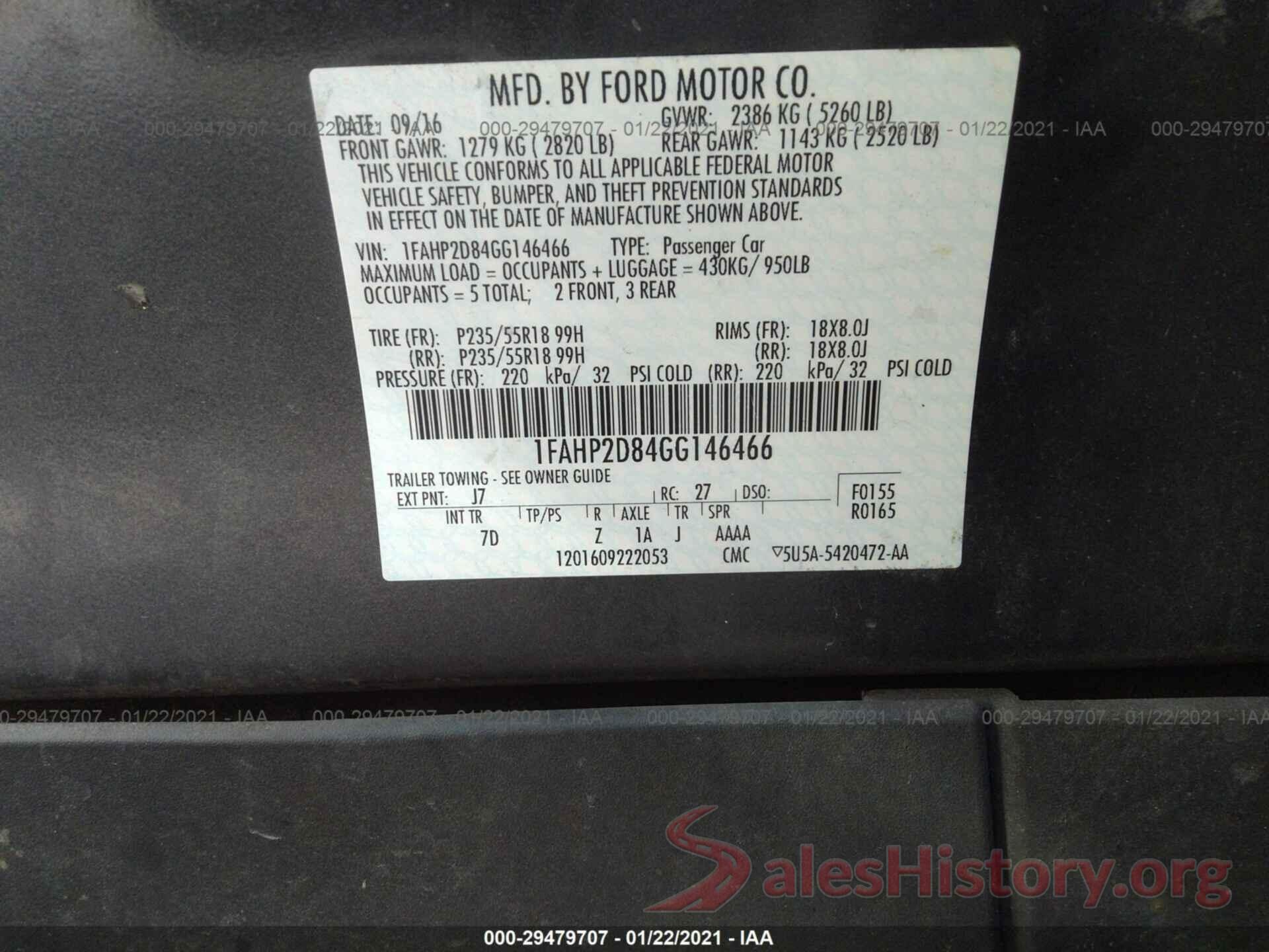 1FAHP2D84GG146466 2016 FORD TAURUS