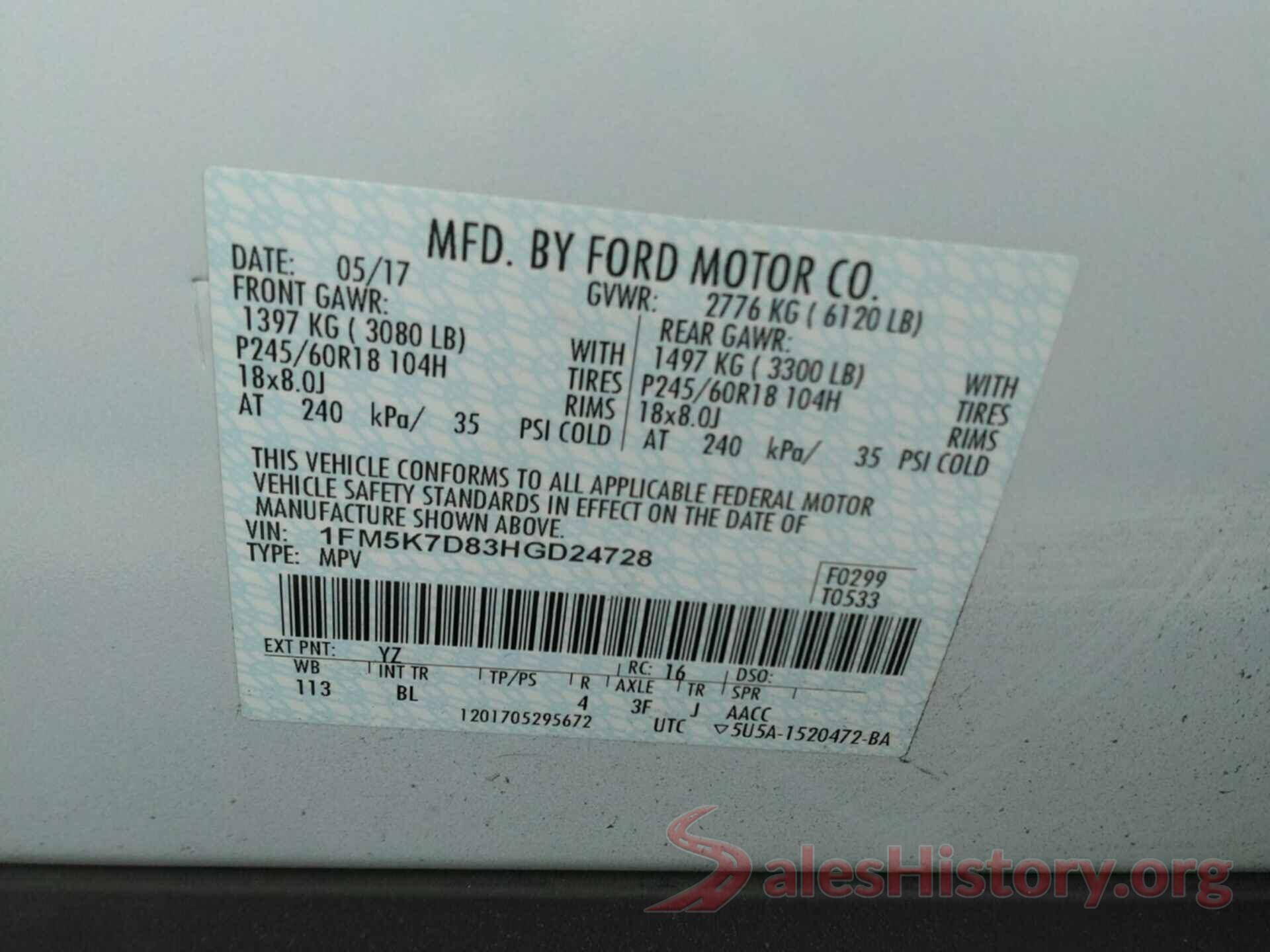 1FM5K7D83HGD24728 2017 FORD EXPLORER