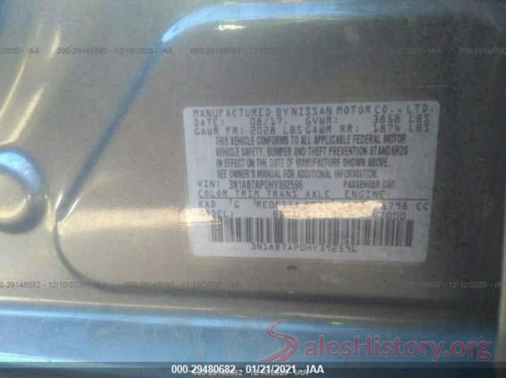 3N1AB7AP0HY392596 2017 NISSAN SENTRA