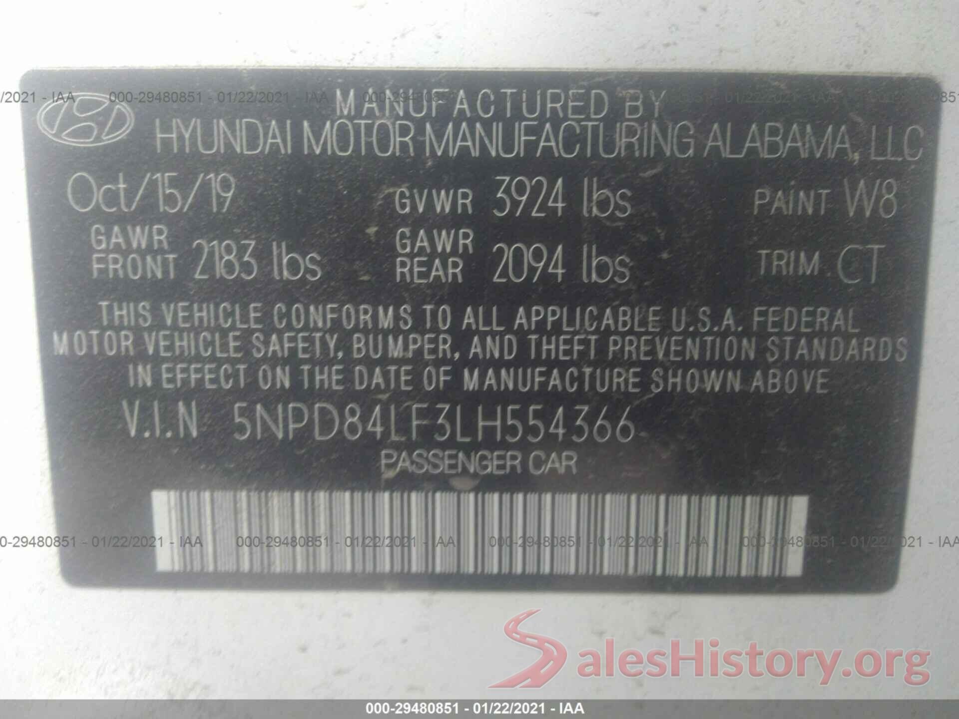 5NPD84LF3LH554366 2020 HYUNDAI ELANTRA